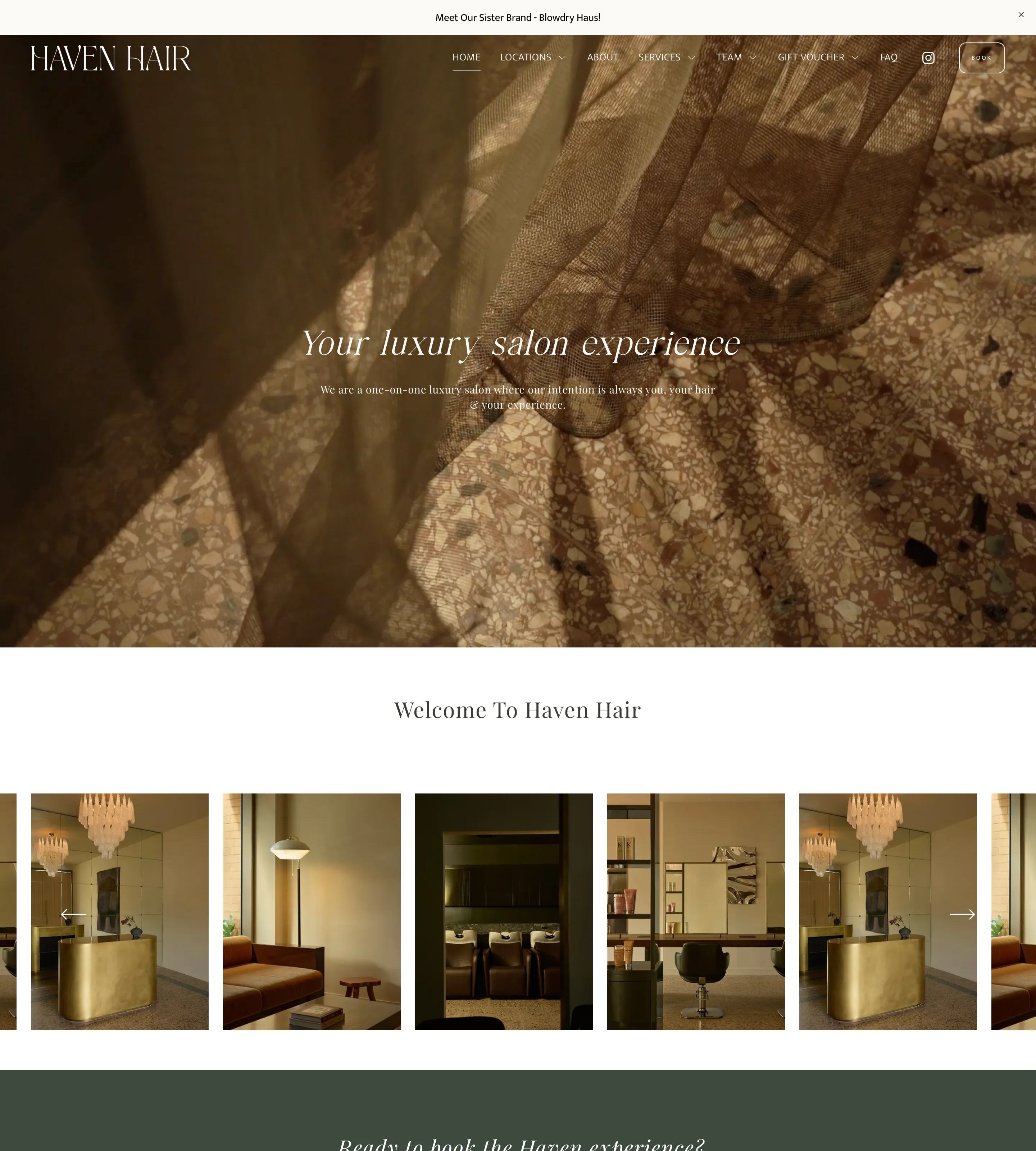 Homepage of Haven Hair