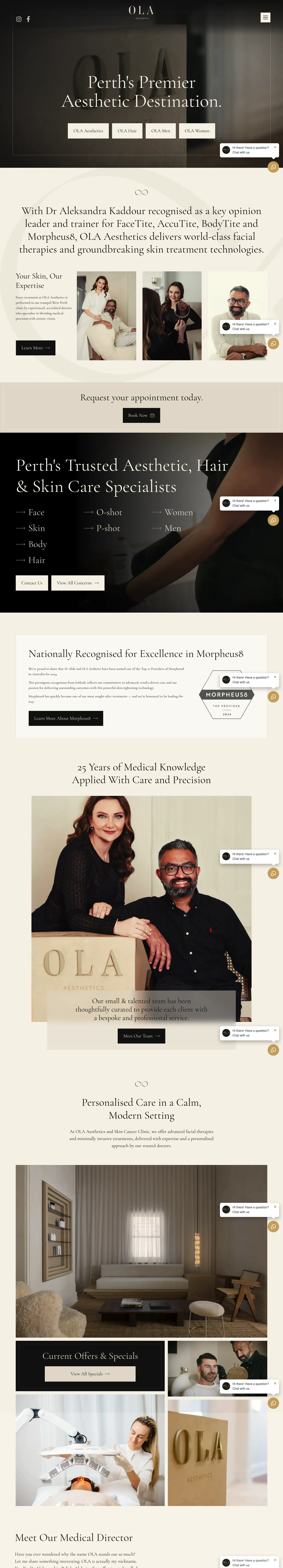Homepage of Ola Aesthetics