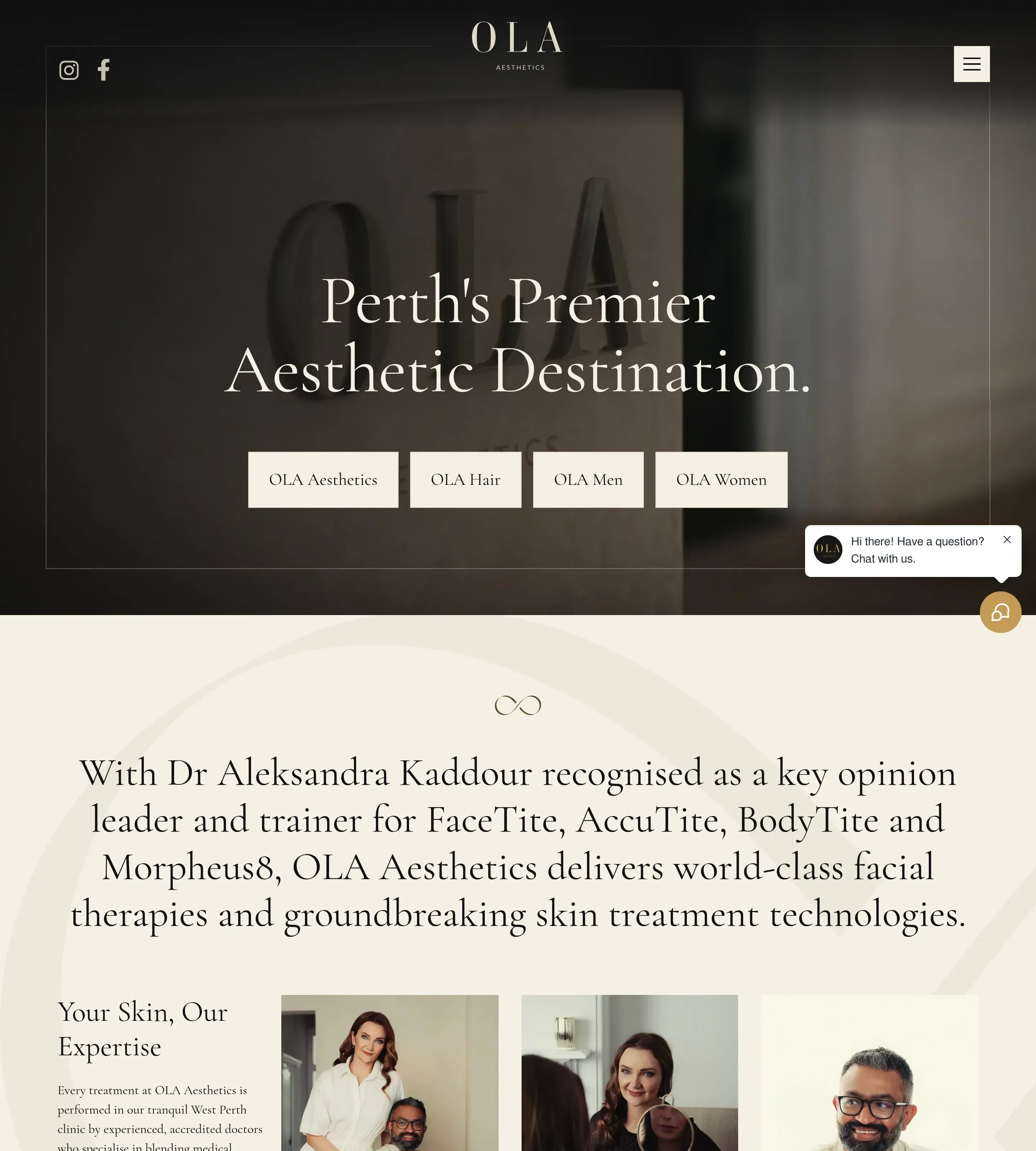 Homepage of Ola Aesthetics