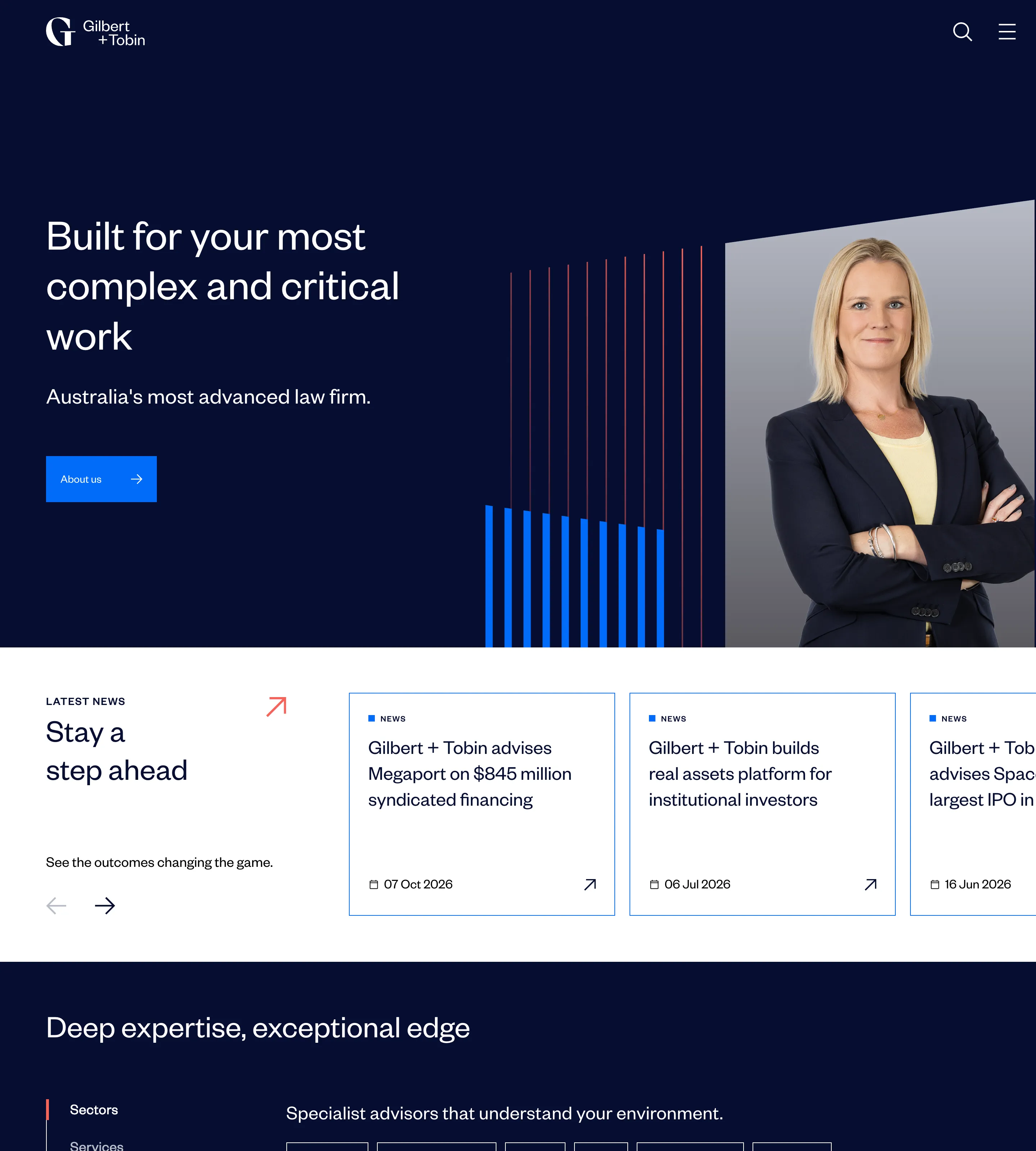 Homepage of Gilbert + Tobin