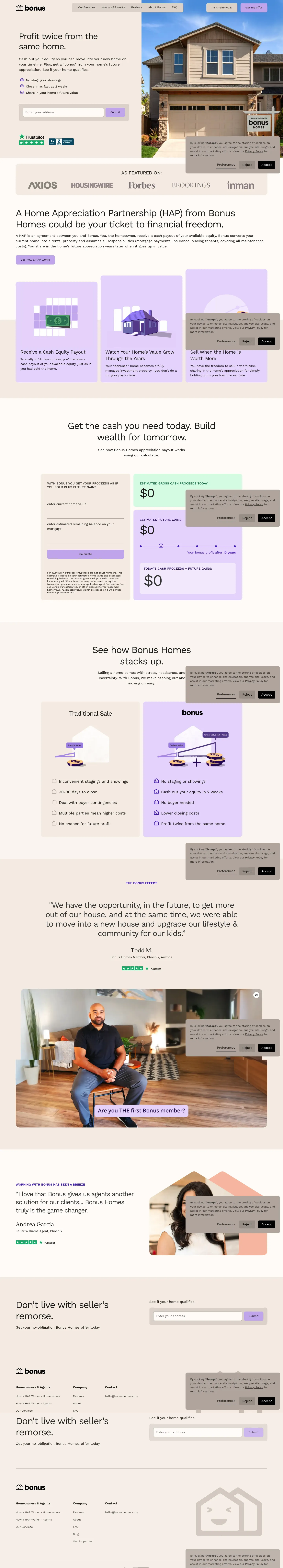 Homepage of Bonus Homes