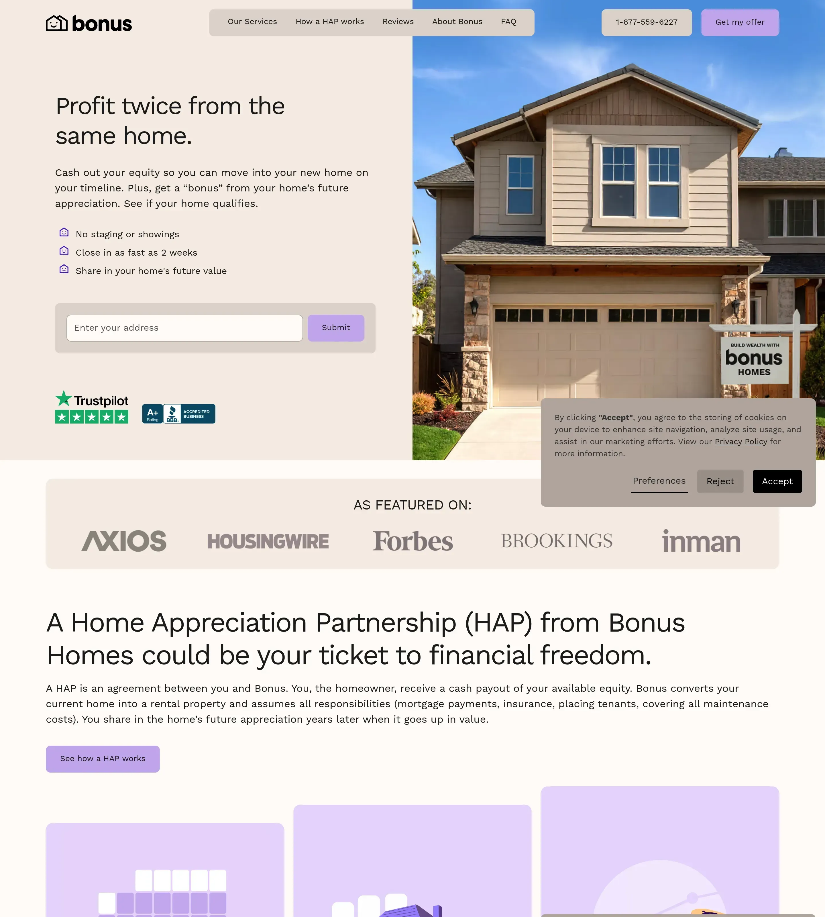 Homepage of Bonus Homes