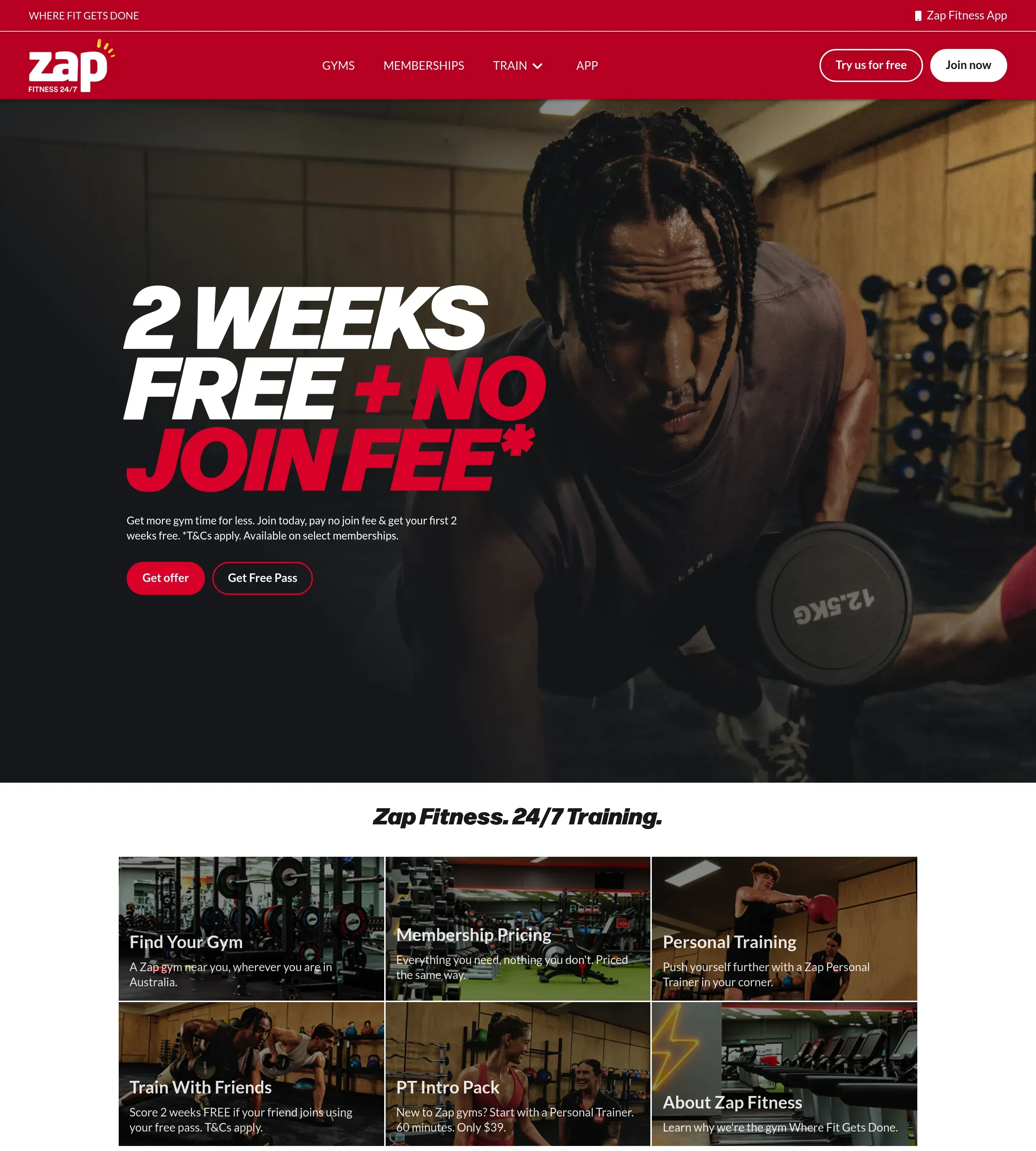 Homepage of ZAP Fitness