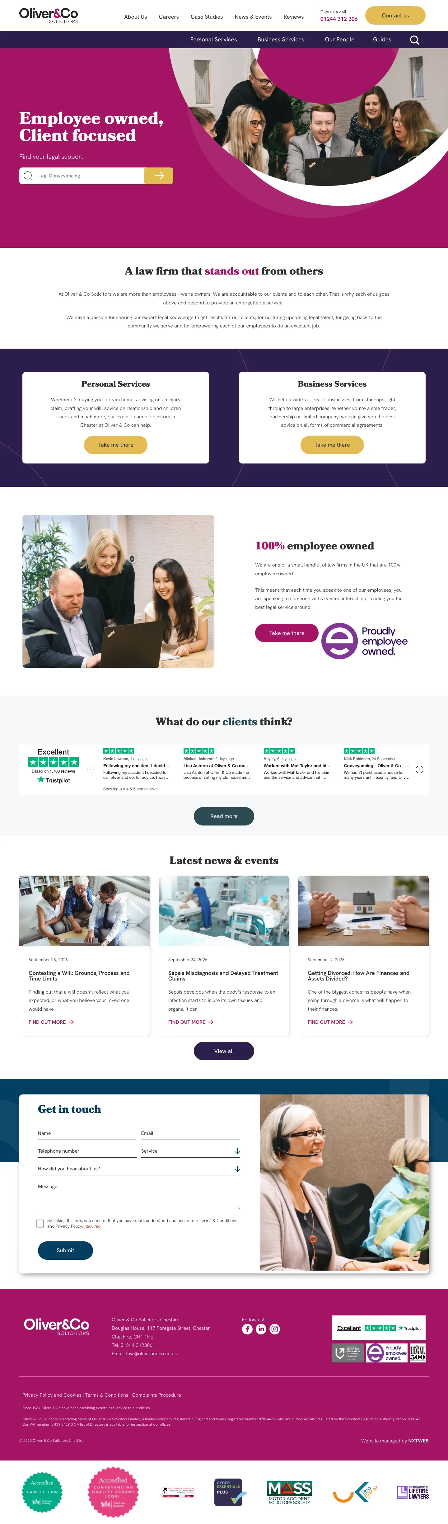Homepage of Oliver & Co Solicitors