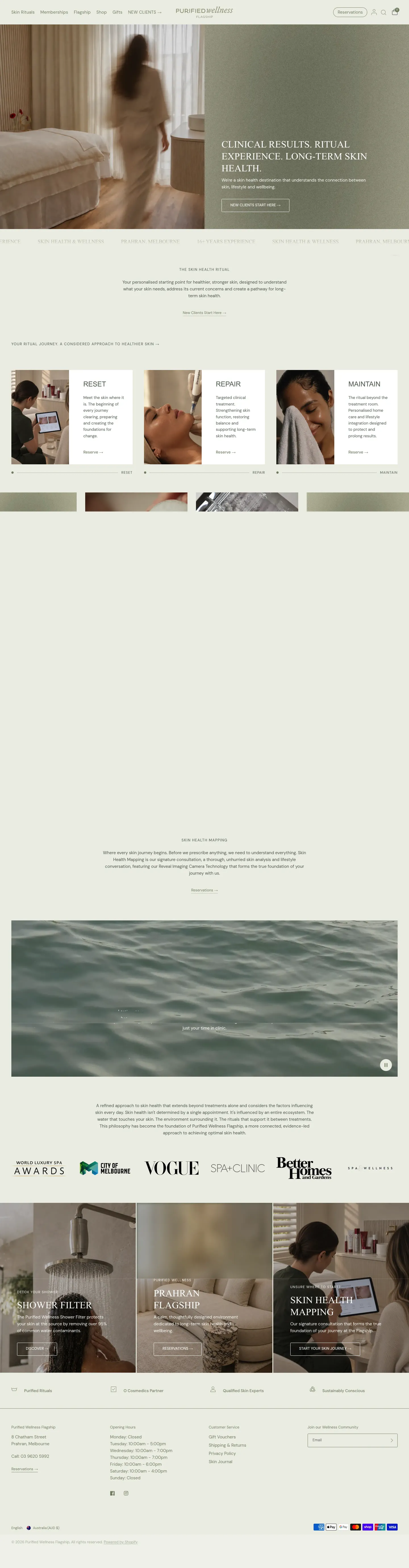 Homepage of PURIFIED wellness