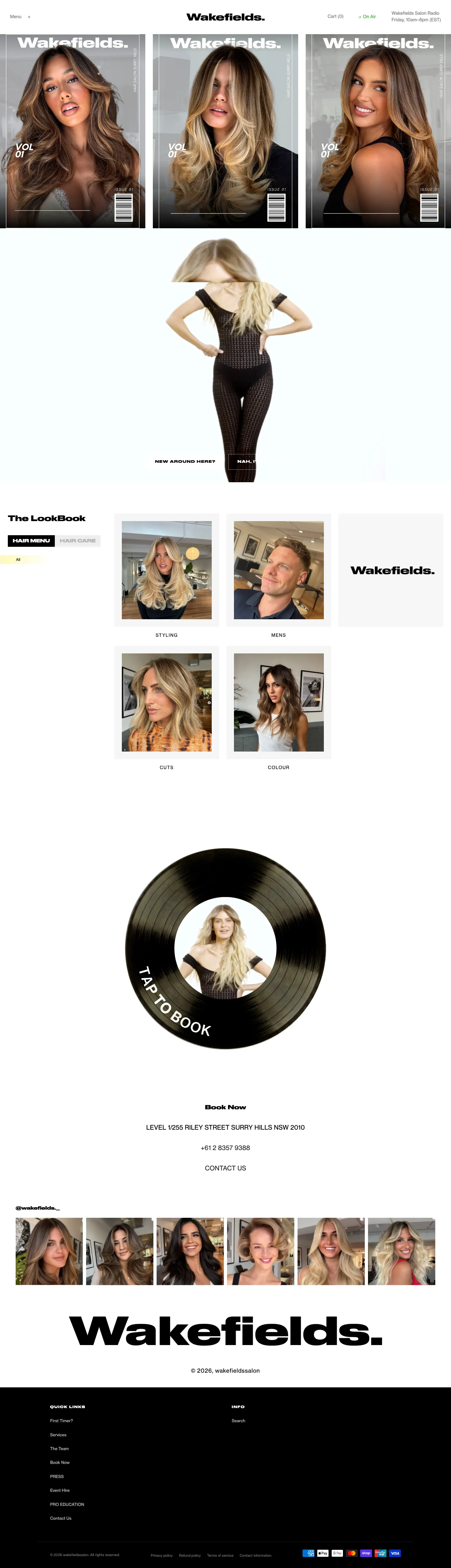 Homepage of Wakefields Salon