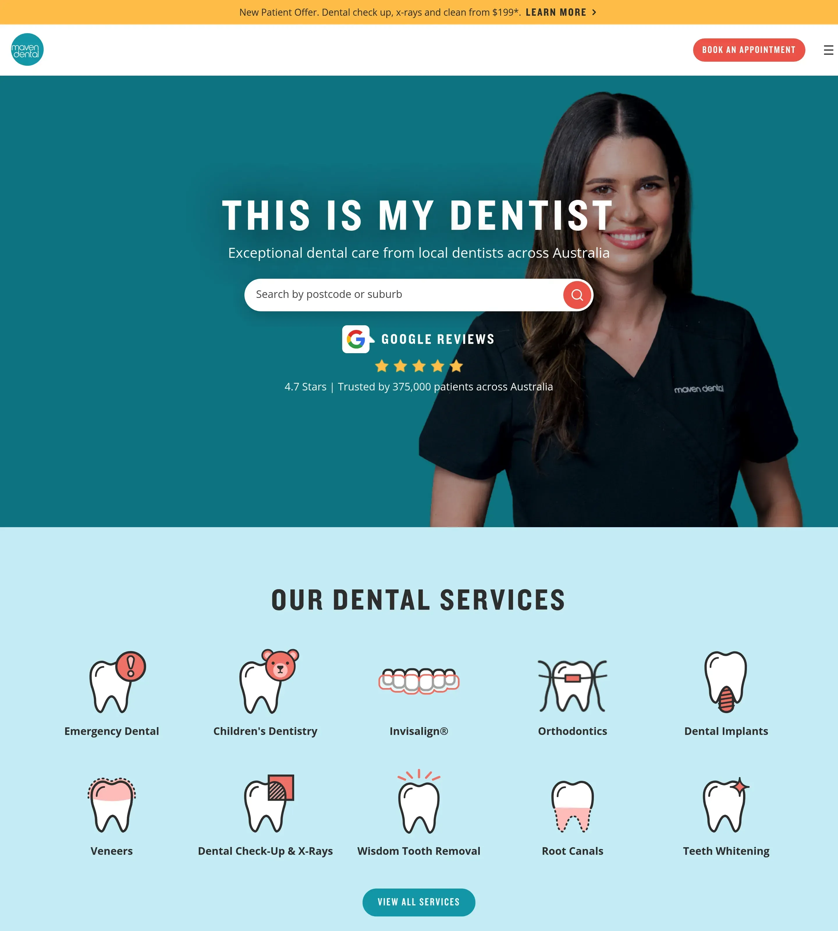 Homepage of Maven Dental