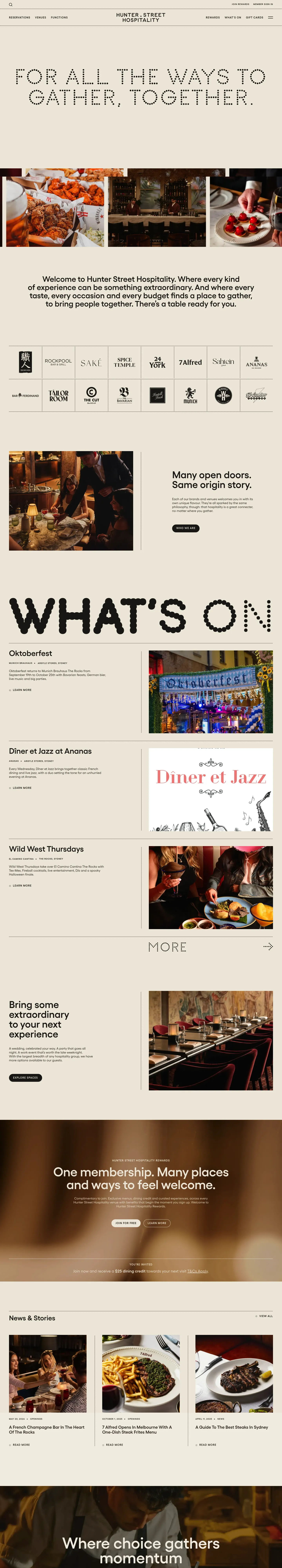Homepage of Hunter Street Hospitality