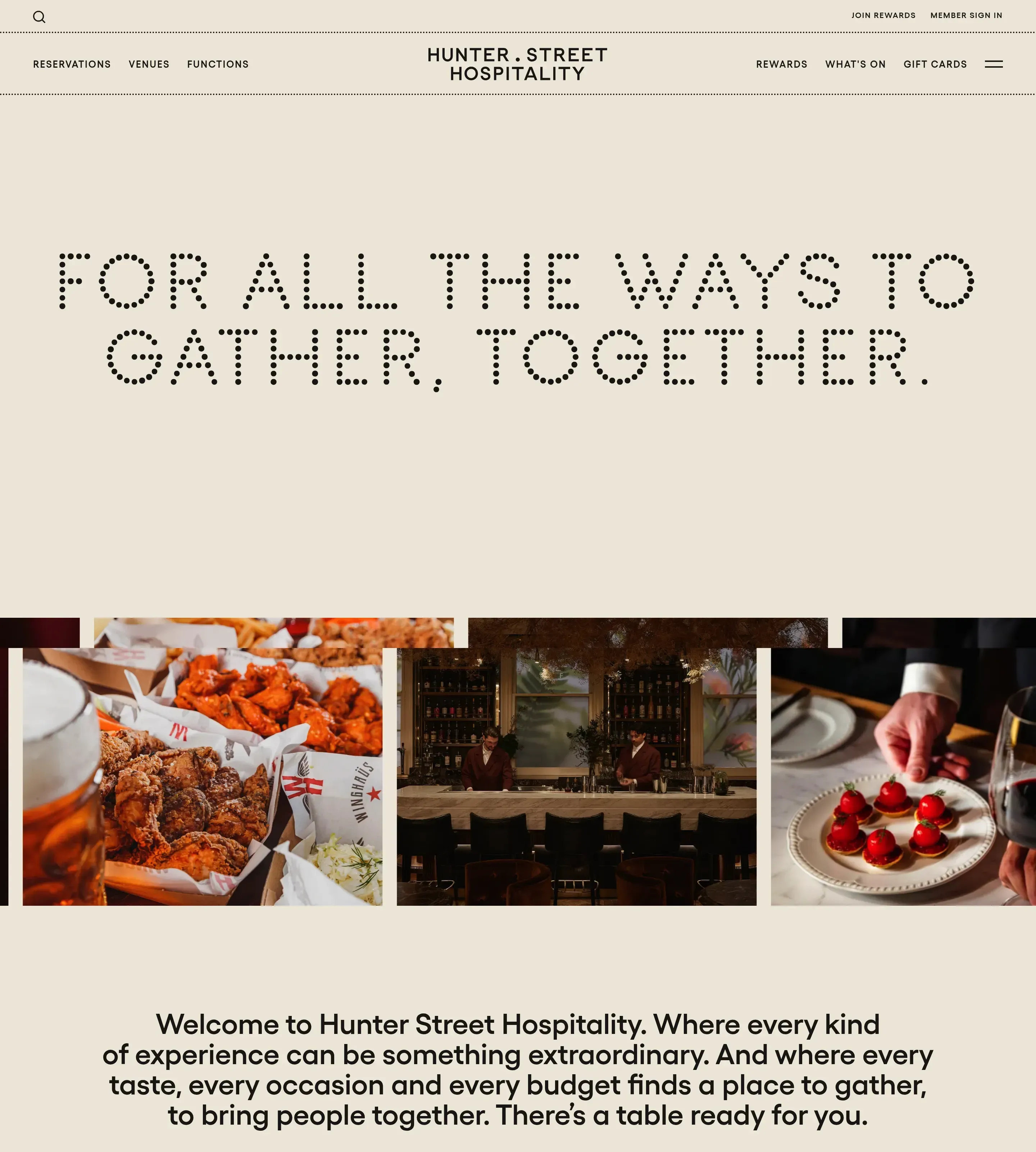 Homepage of Hunter Street Hospitality