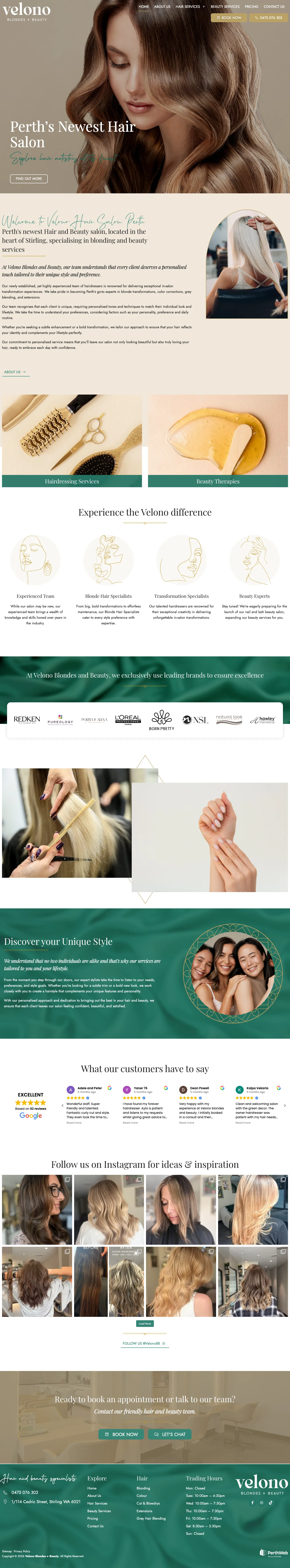 Homepage of Velono Blondes + Beauty