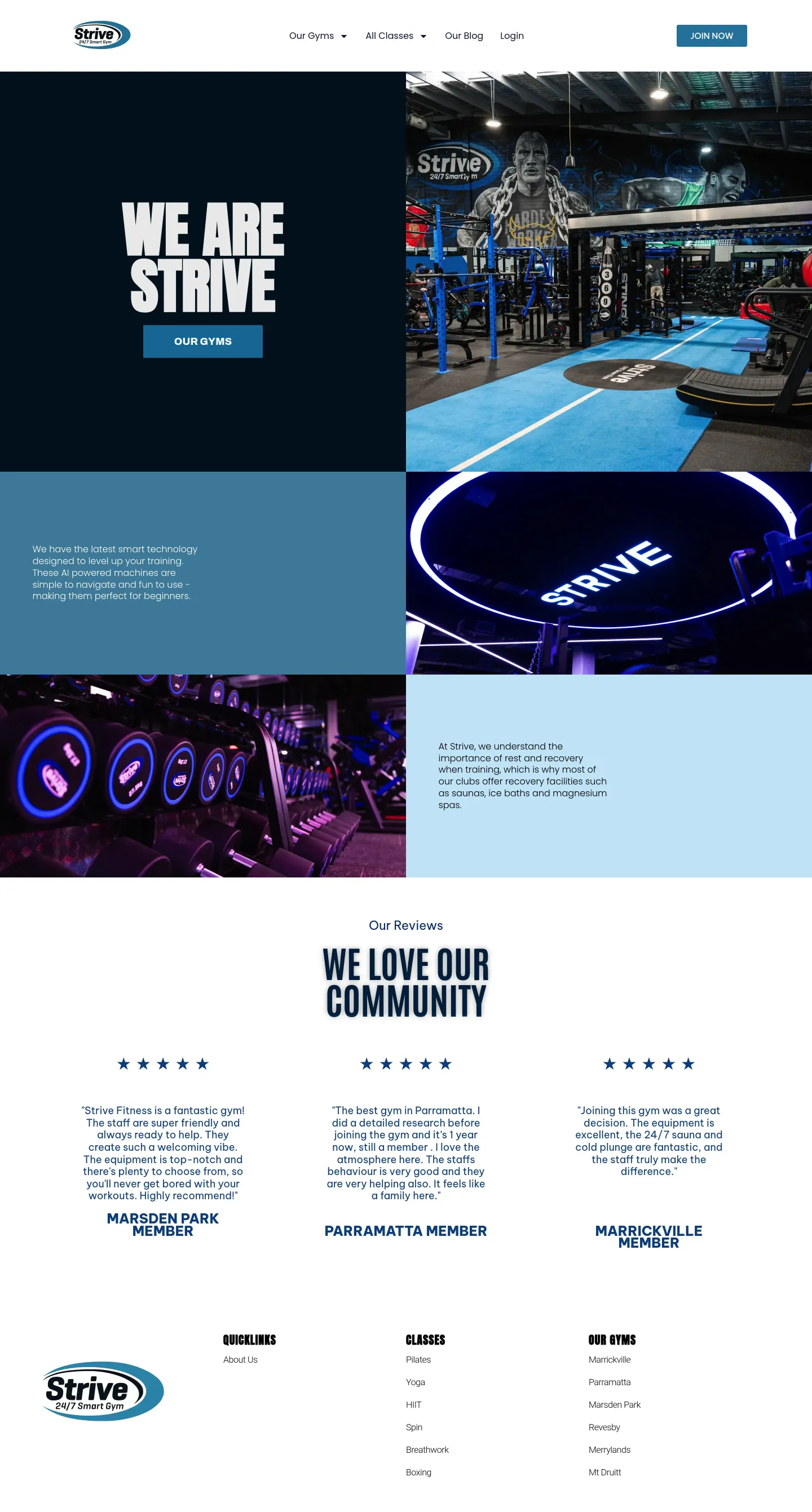 Homepage of Strive Fitness