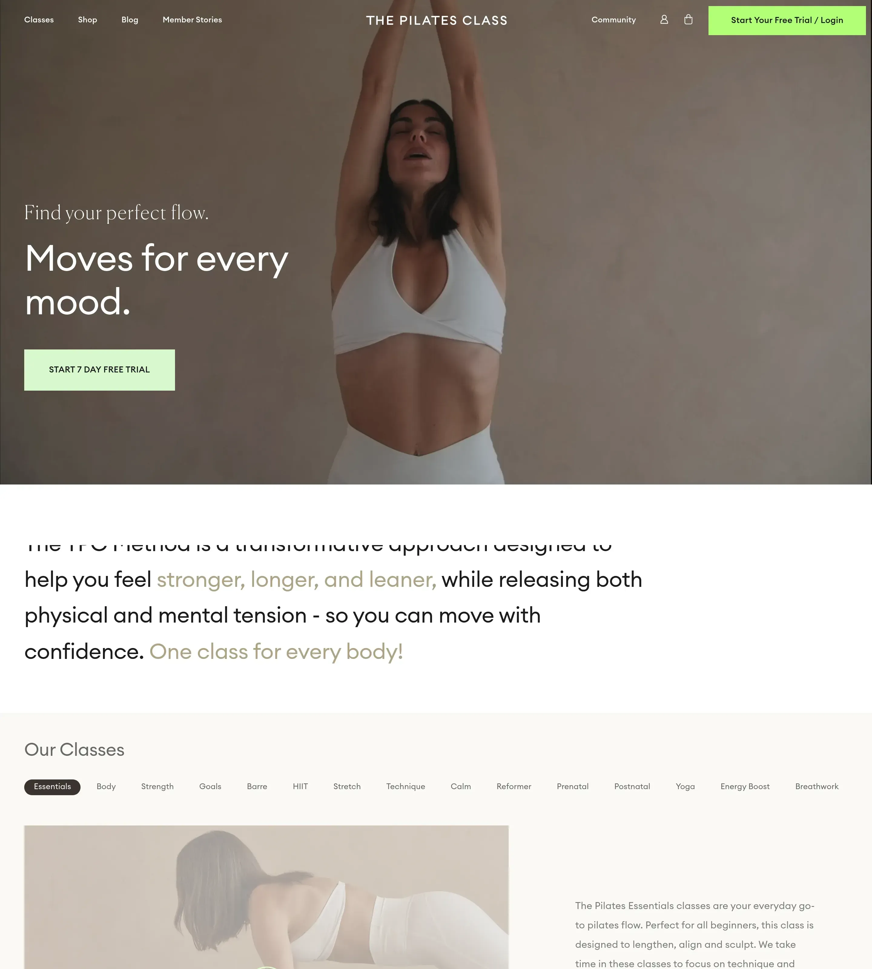 Homepage of The Pilates Class