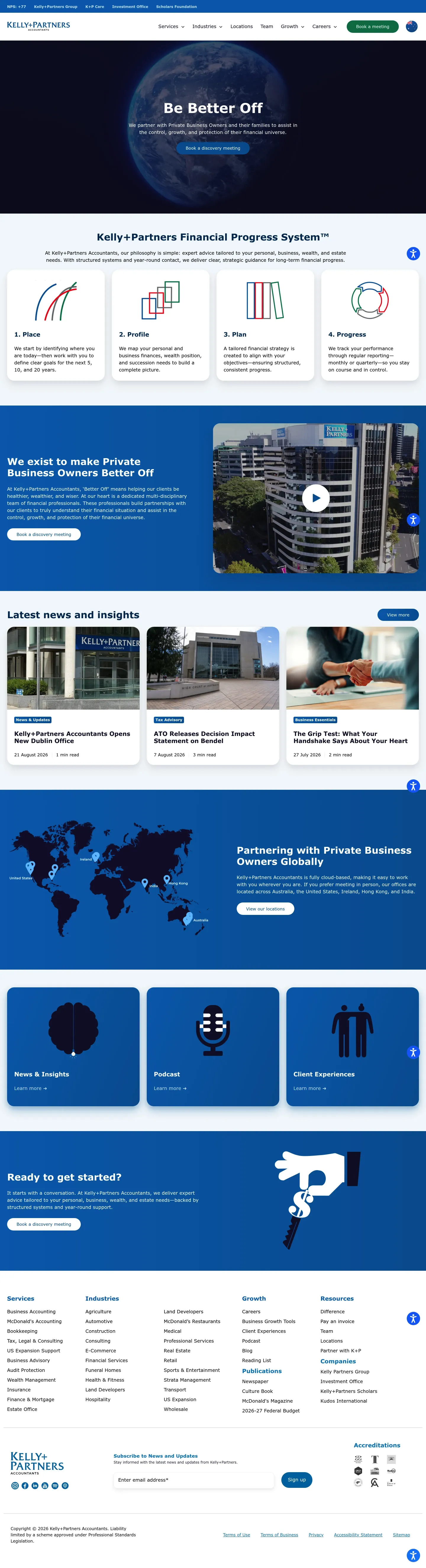 Homepage of Kelly + Partners Accountants