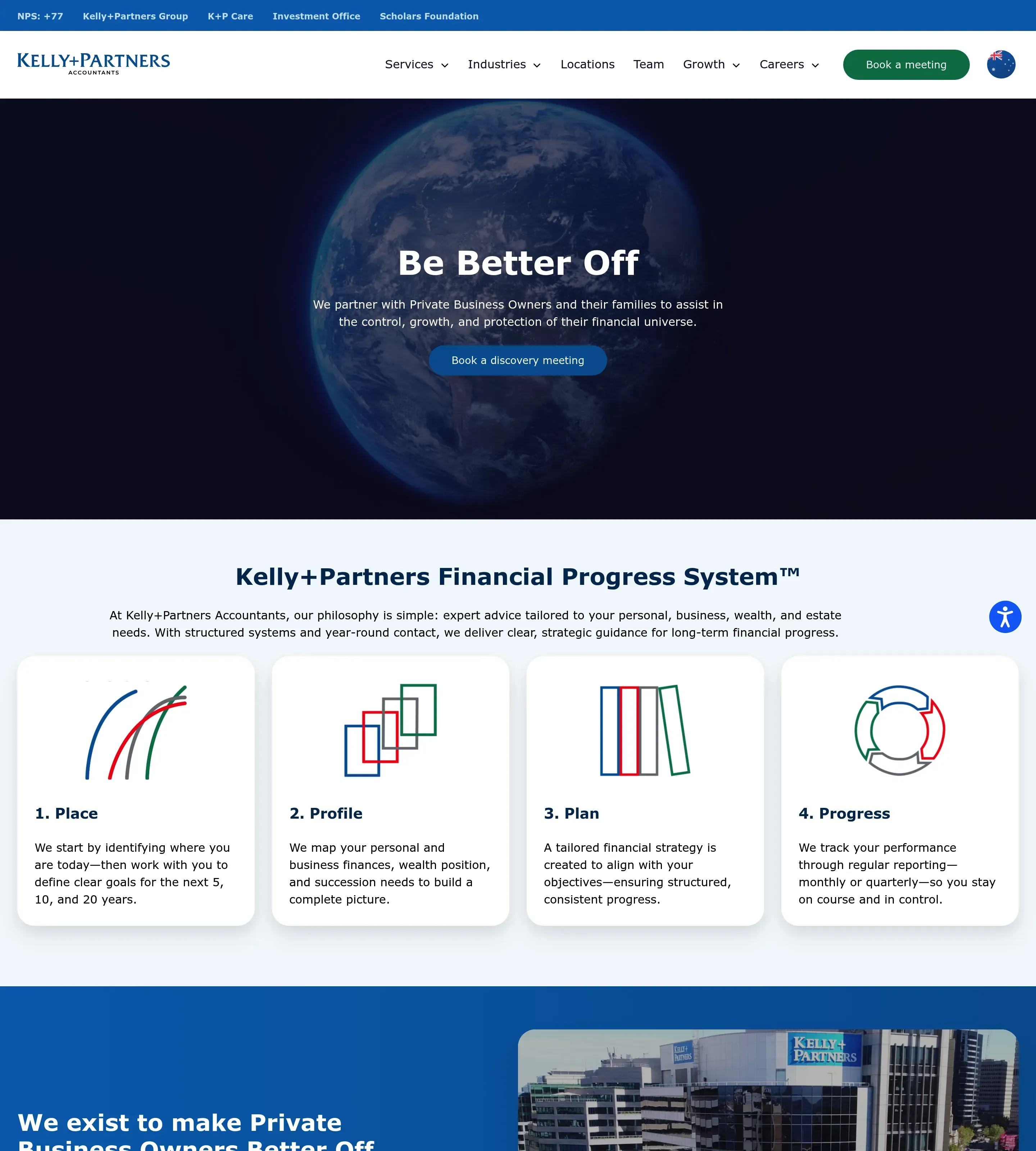 Homepage of Kelly + Partners Accountants