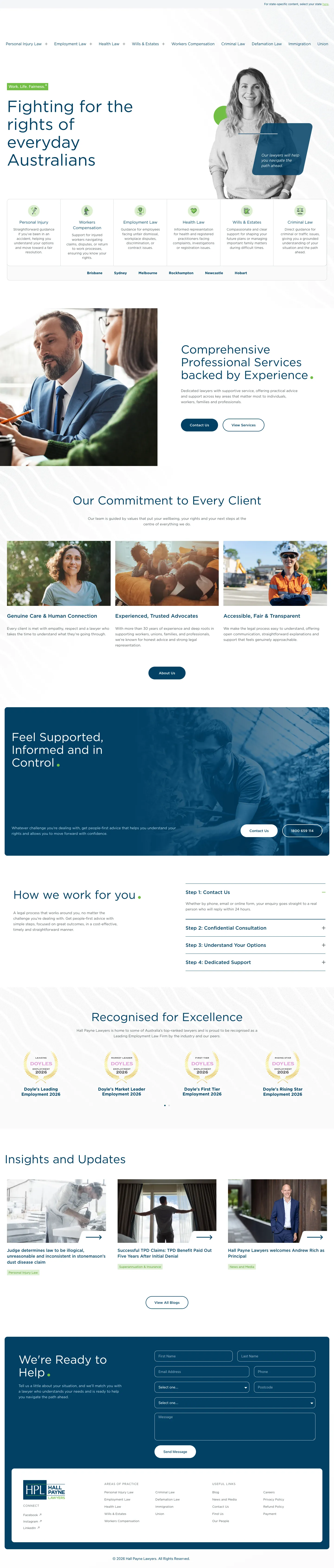 Homepage of Hall Payne Lawyers
