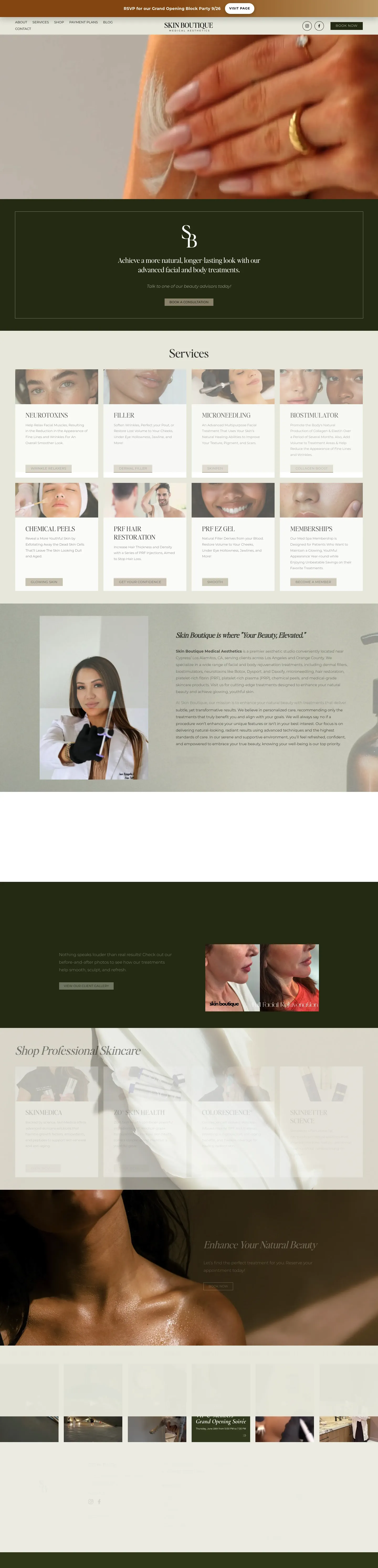 Homepage of Skin Boutique