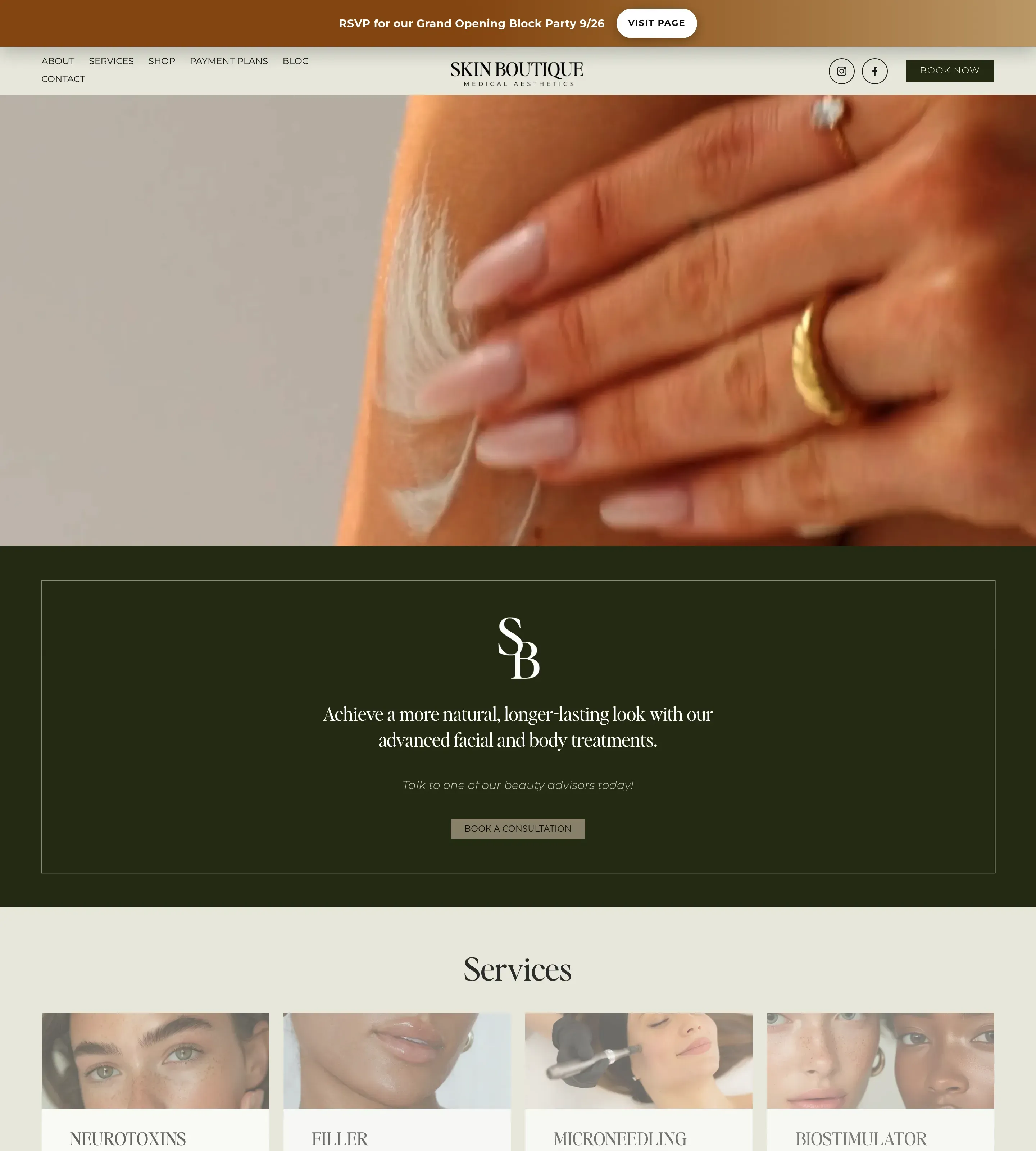 Homepage of Skin Boutique