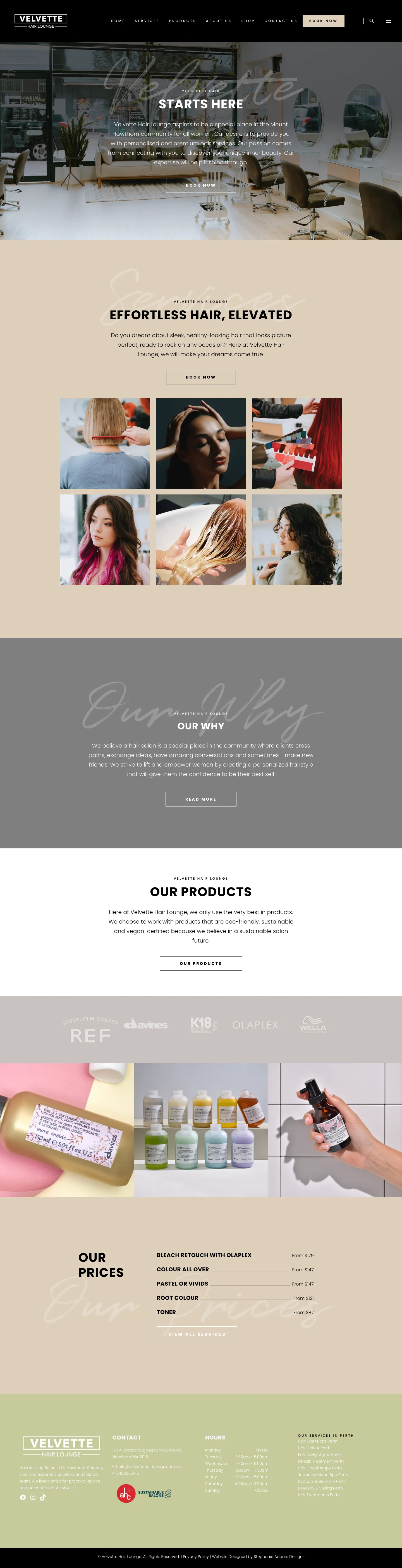 Homepage of Velvette Hair Lounge