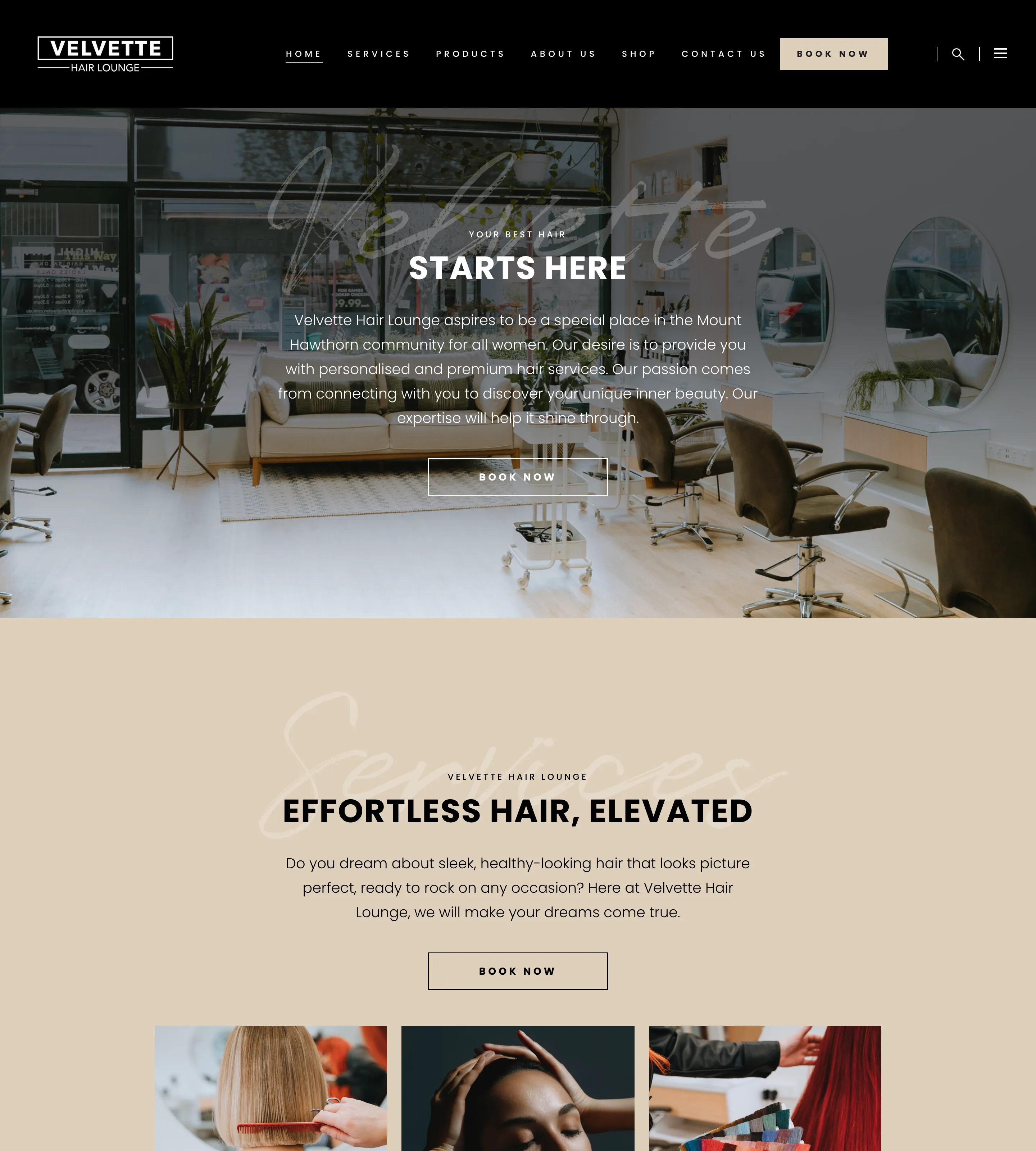 Homepage of Velvette Hair Lounge