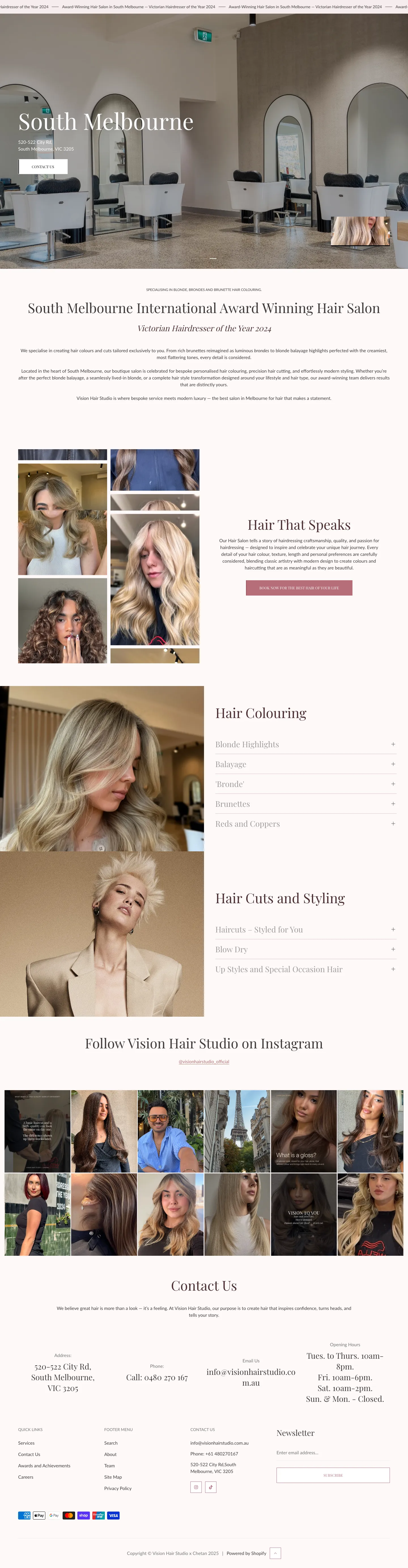 Homepage of Vision Hair Studio
