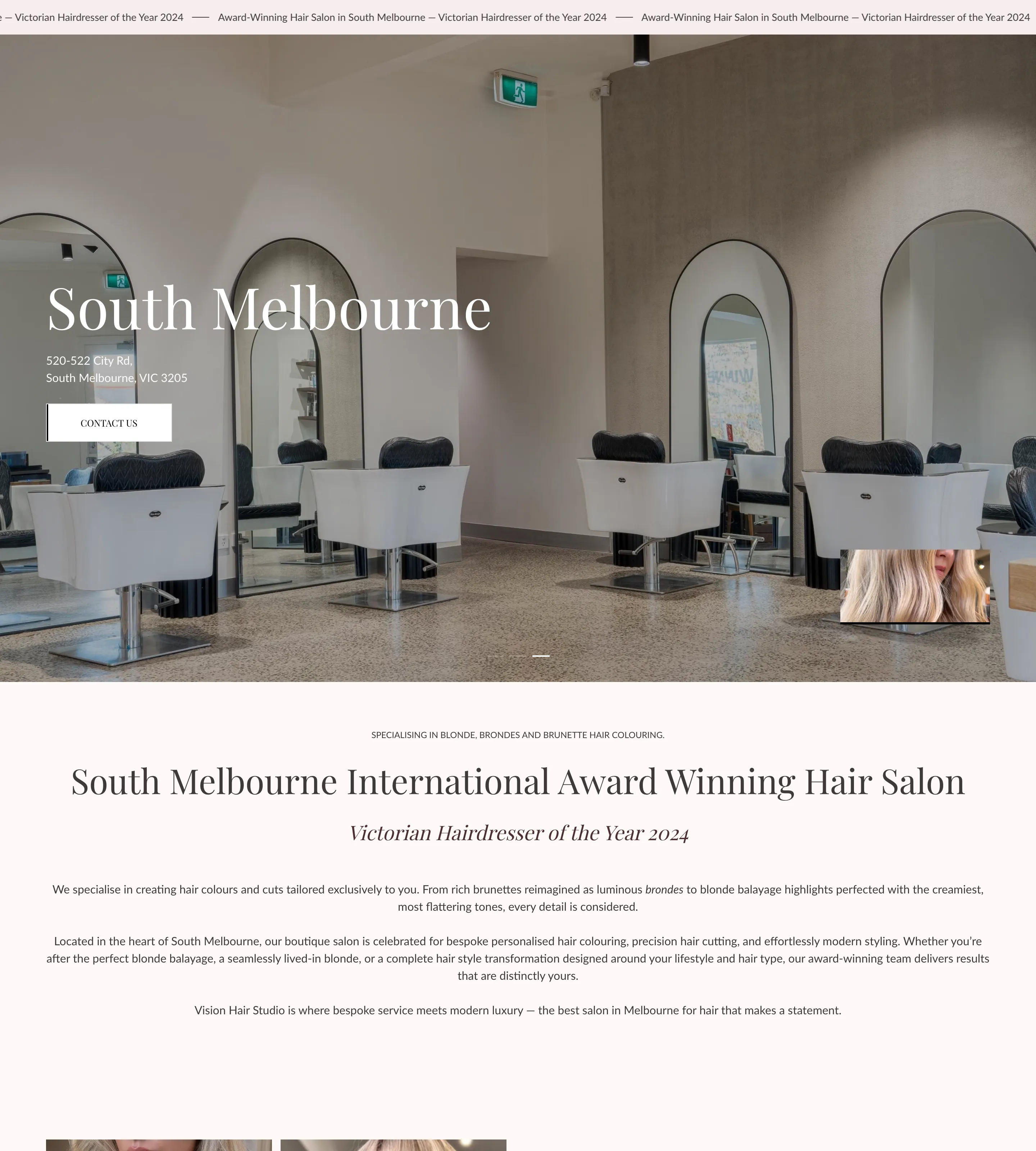 Homepage of Vision Hair Studio