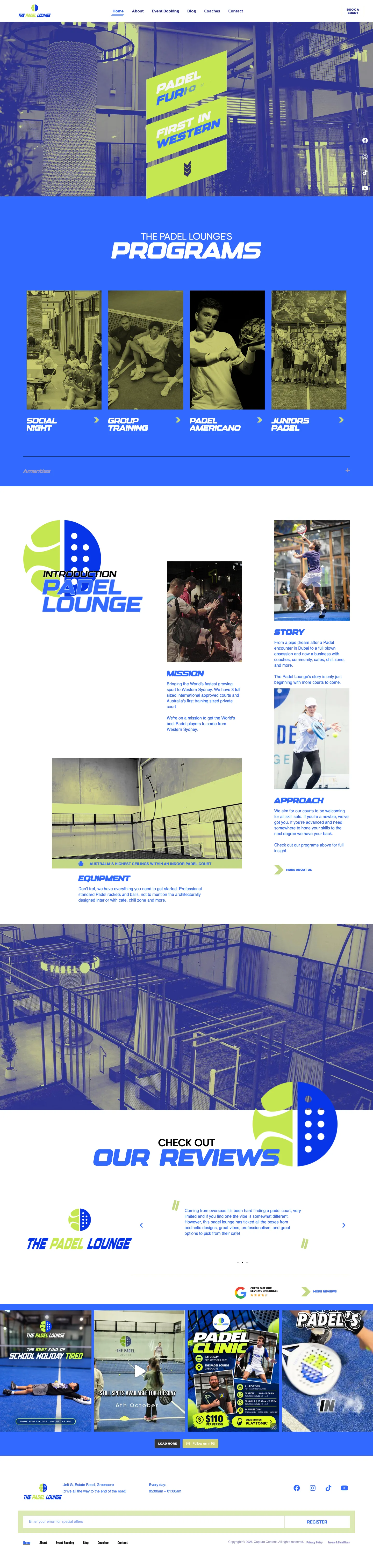 Homepage of The Padel Lounge