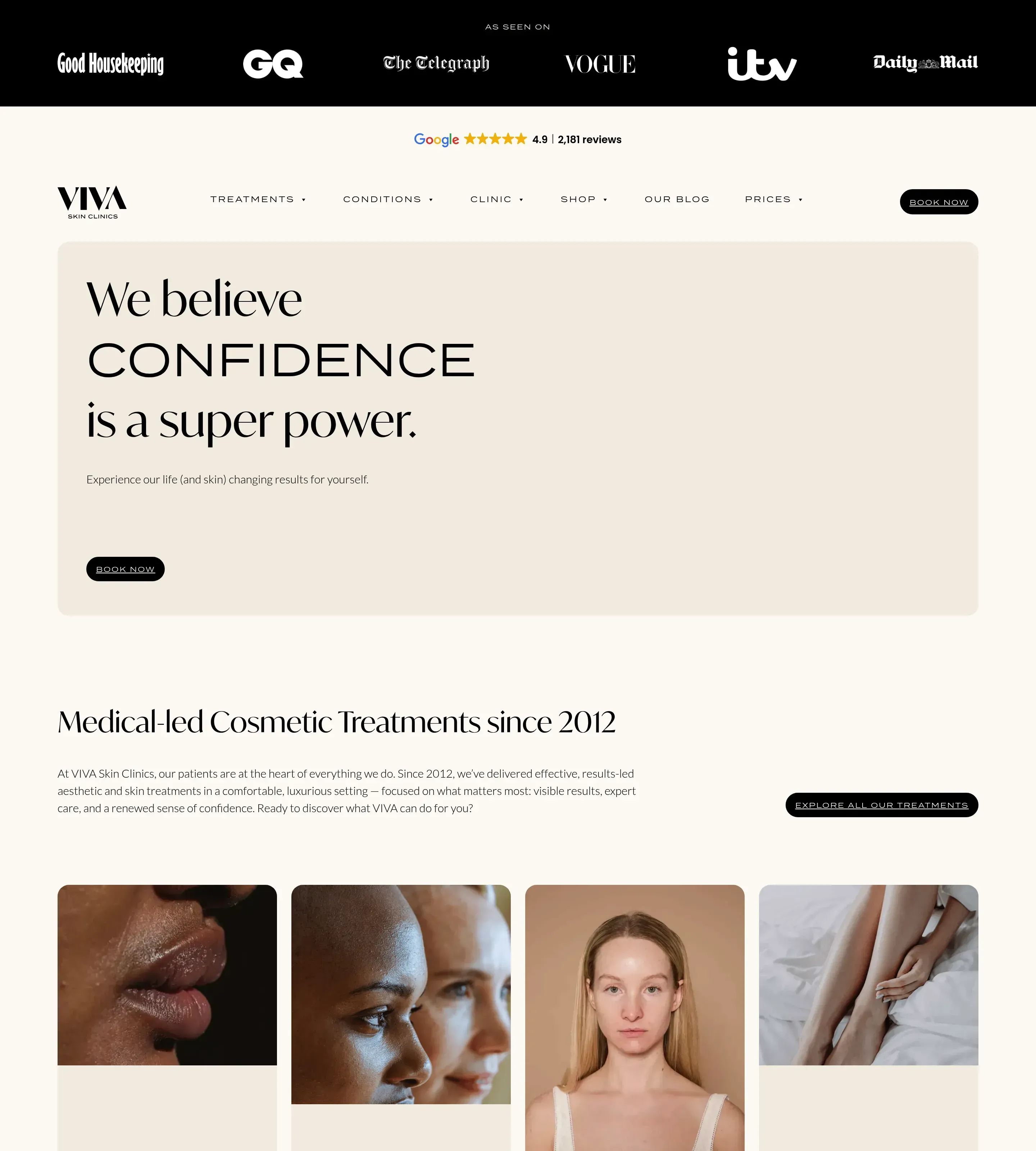 Homepage of Viva Skin Clinics