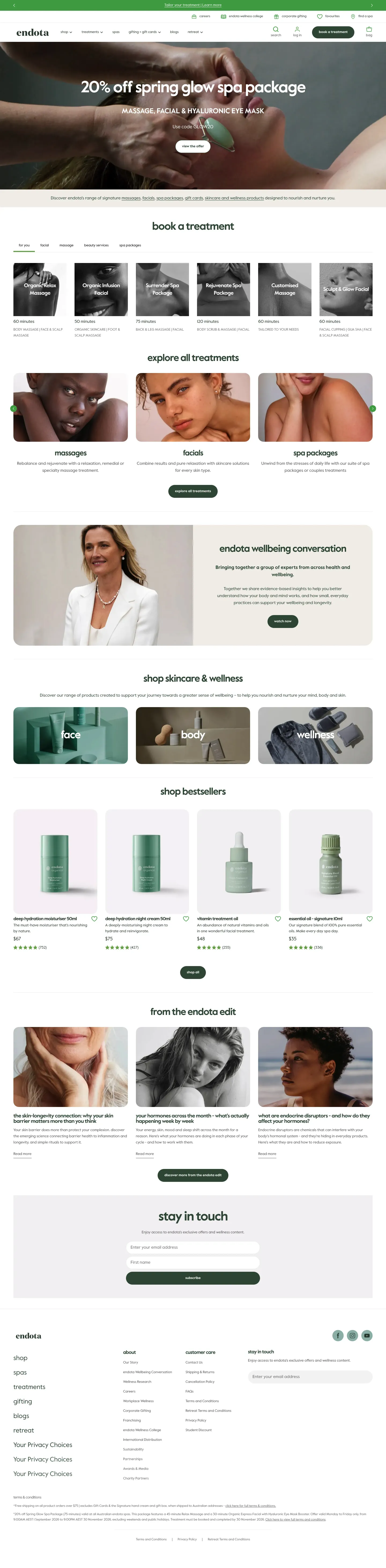 Homepage of endota