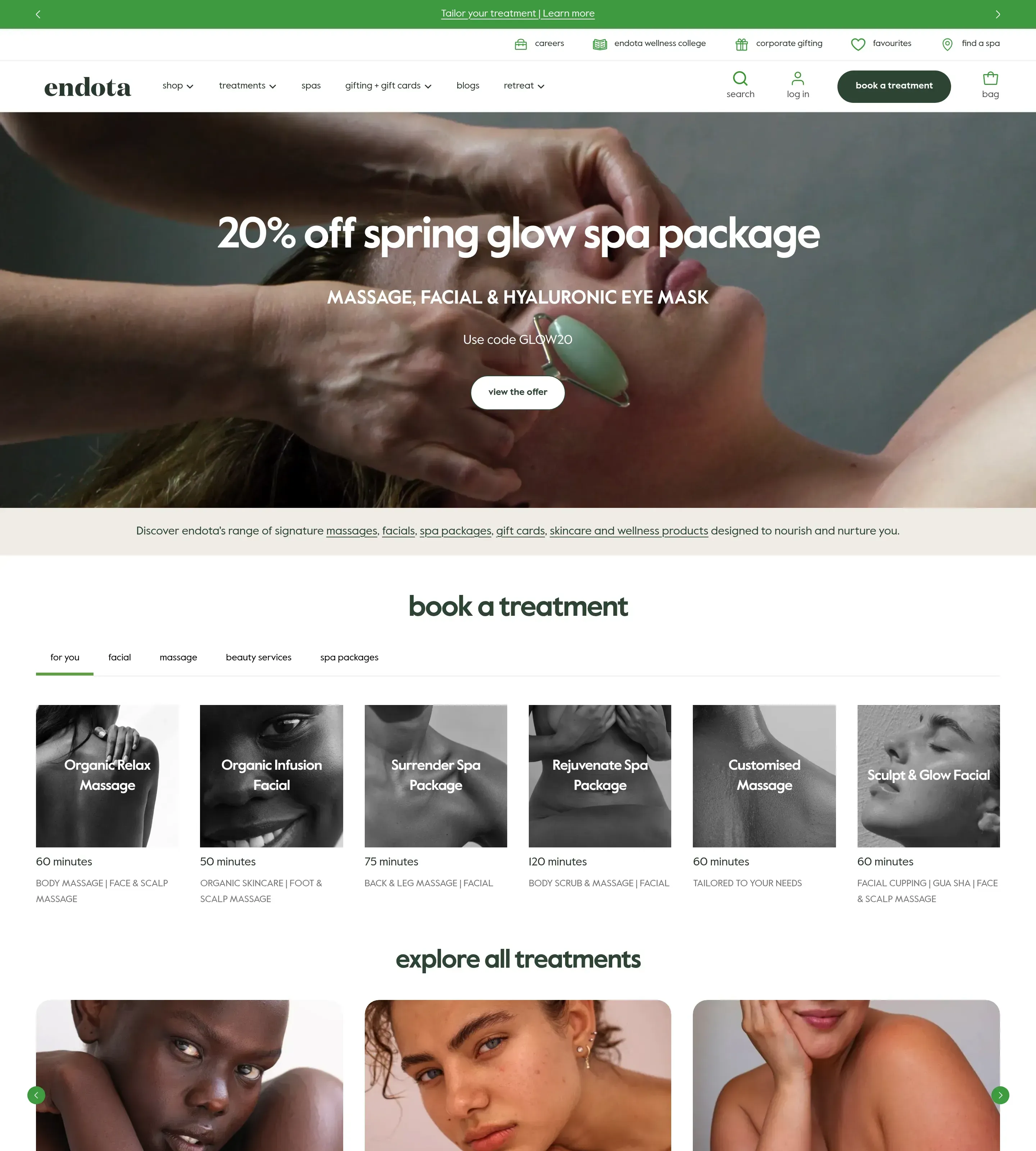 Homepage of endota