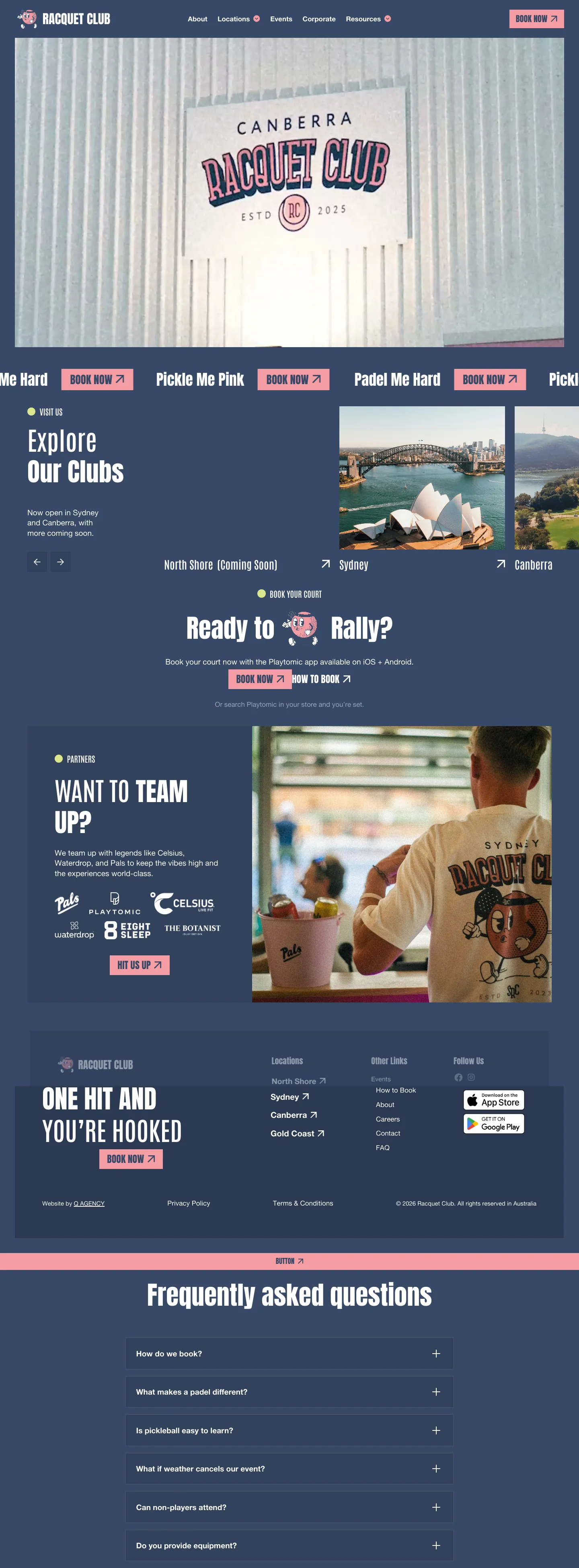 Homepage of Racquet Club