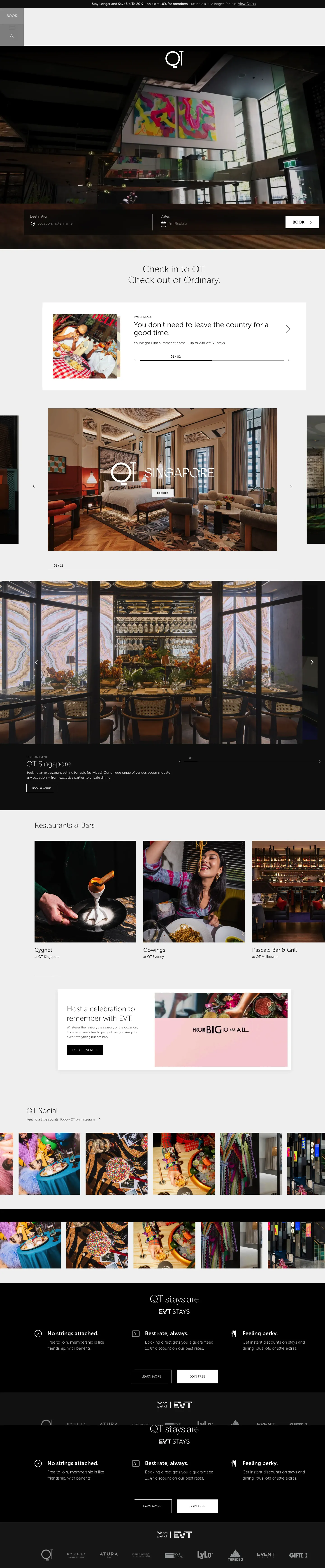 Homepage of QT Hotels