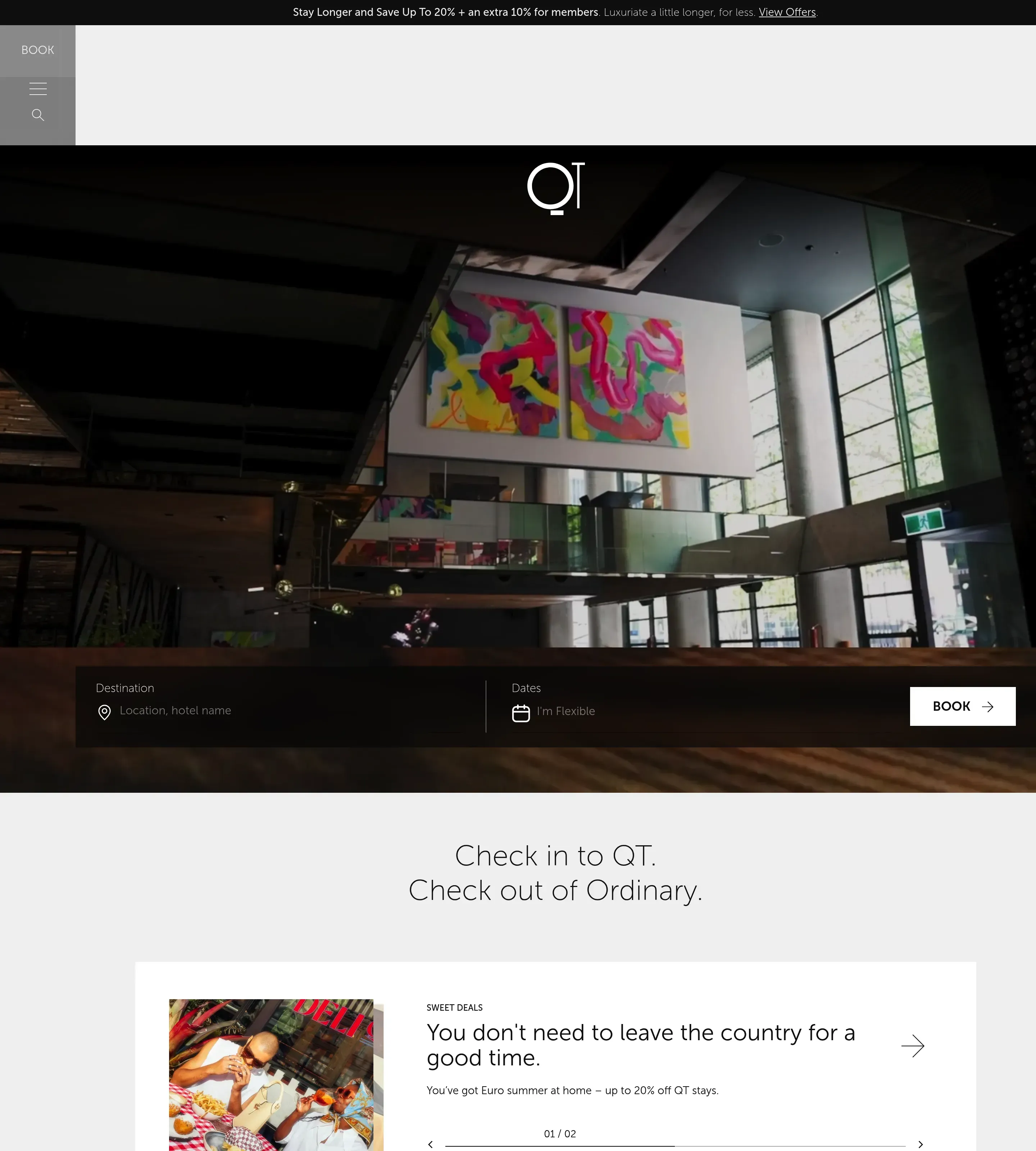 Homepage of QT Hotels