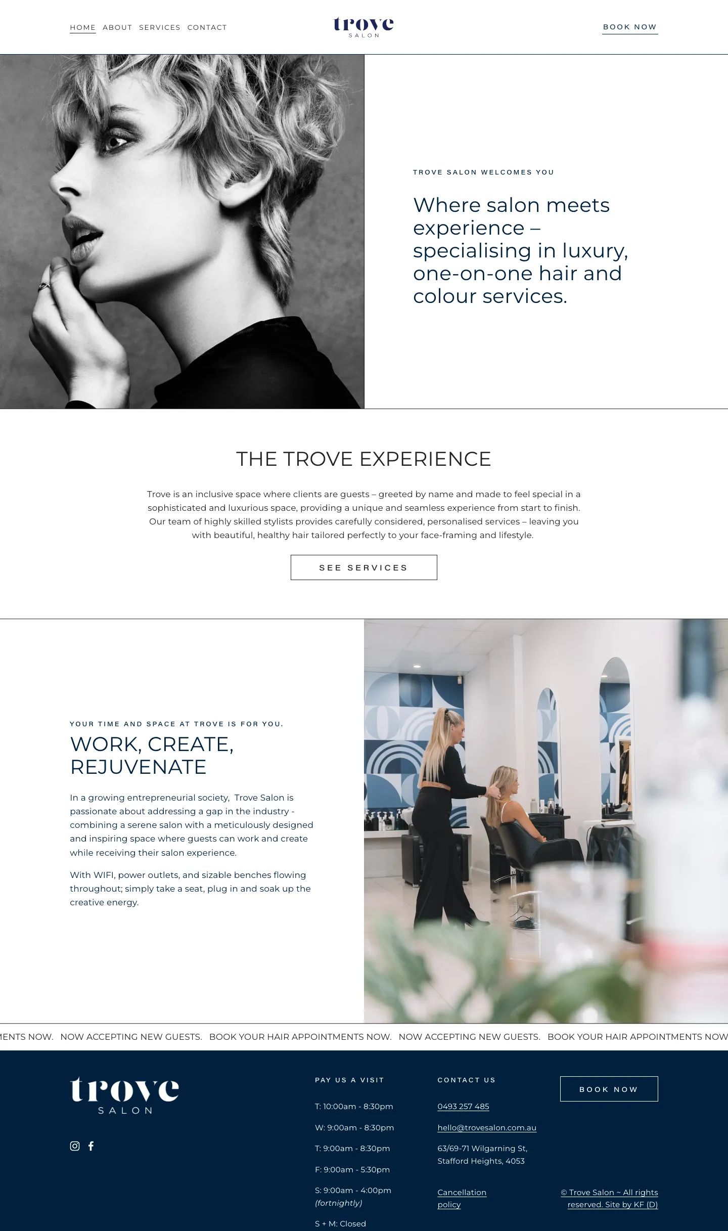 Homepage of Trove Salon