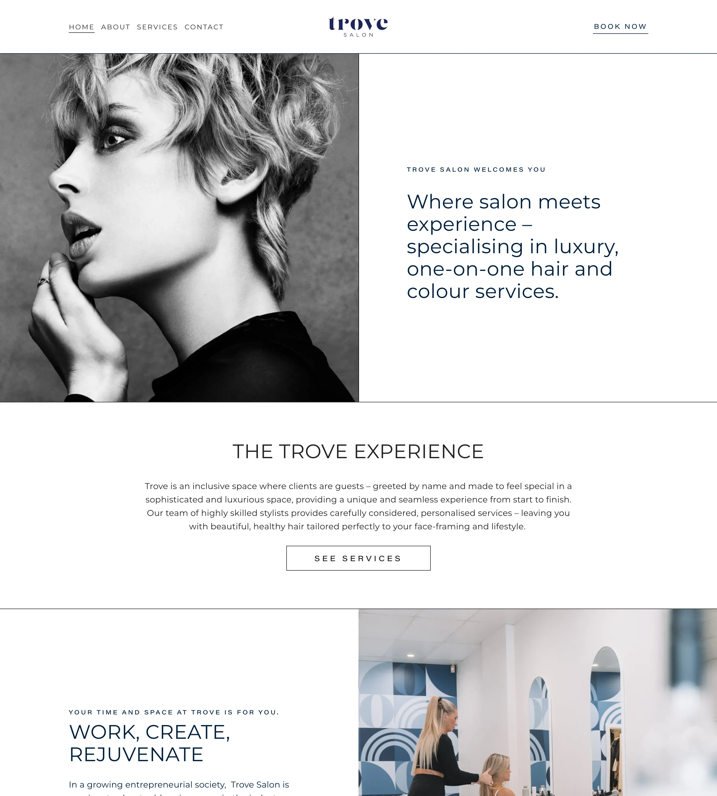 Homepage of Trove Salon