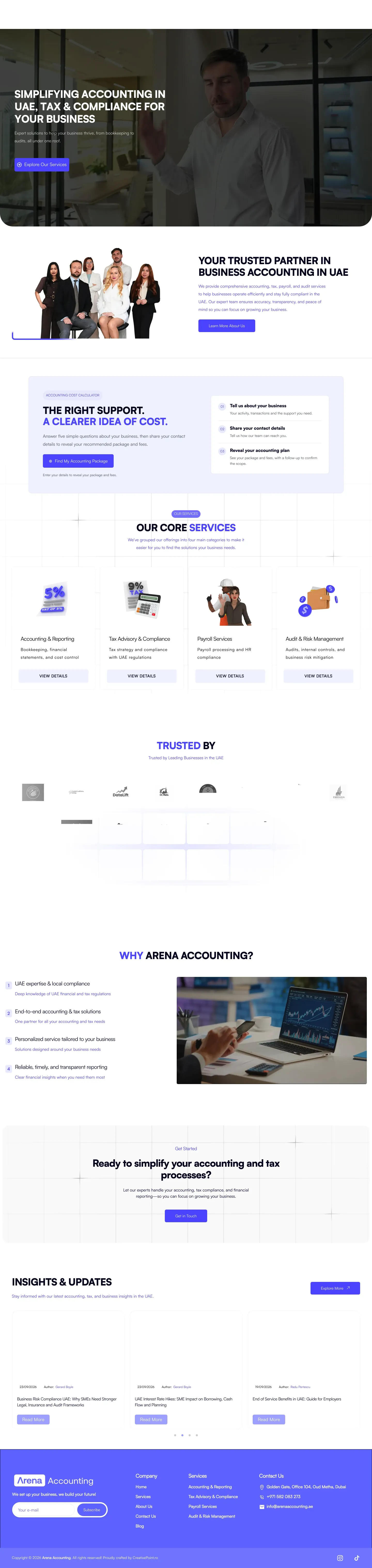 Homepage of Arena Accounting