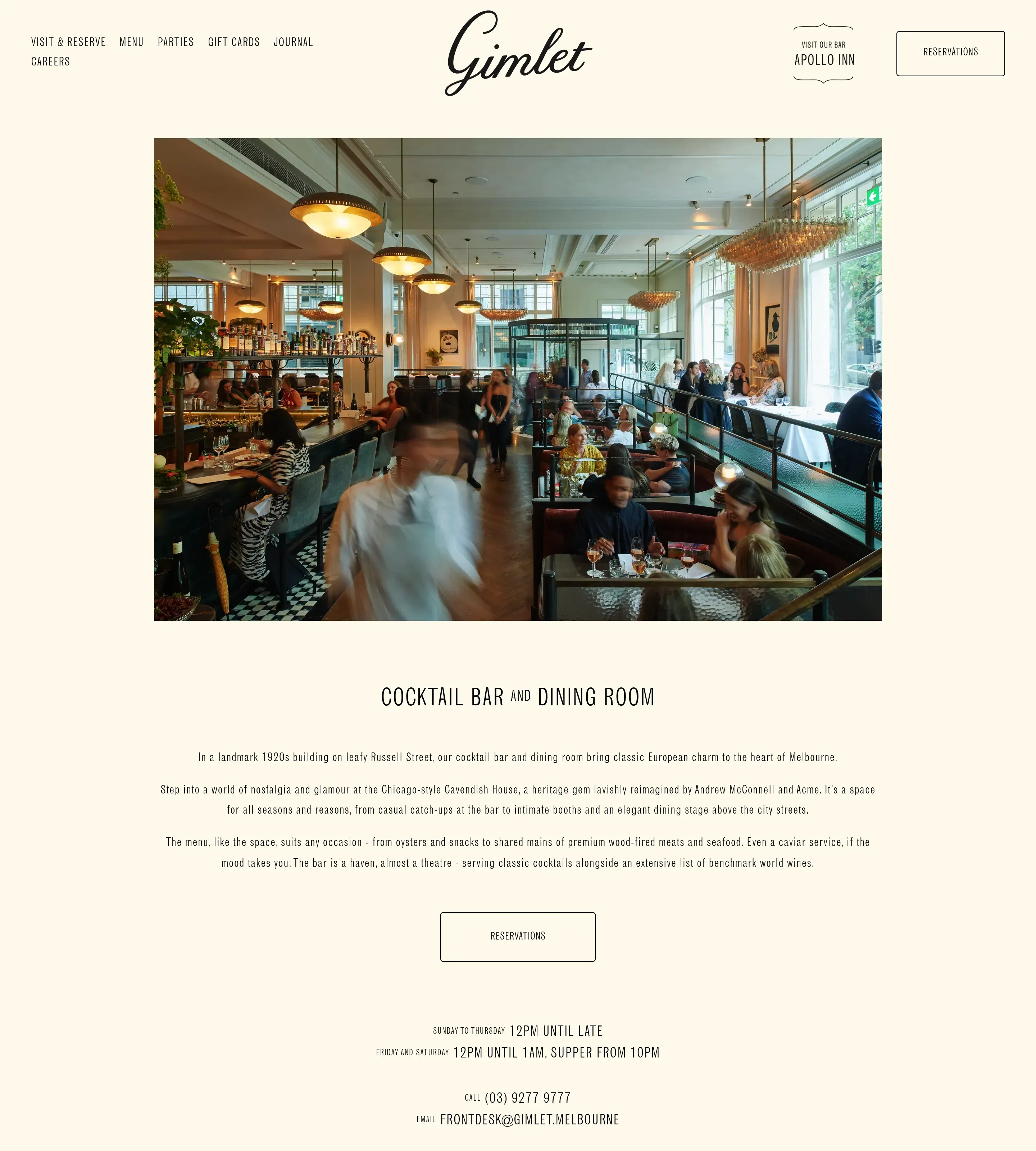 Homepage of Gimlet