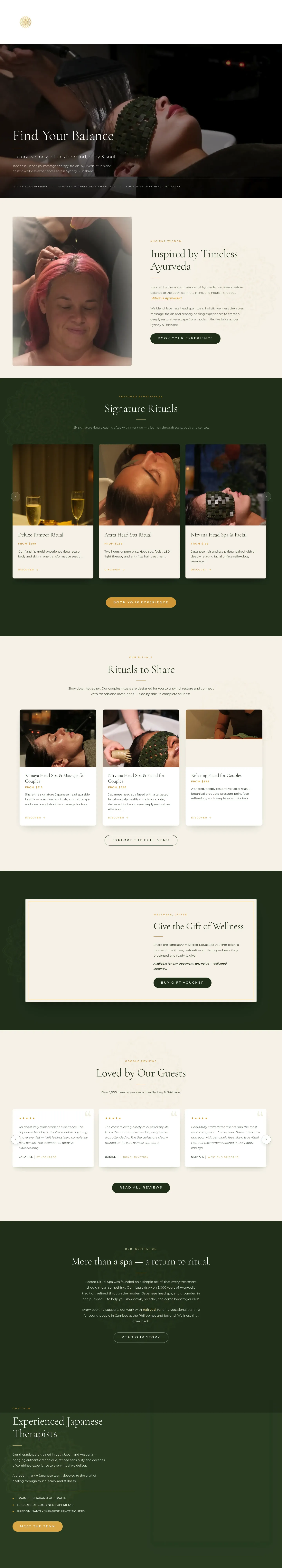 Homepage of Sacred Ritual Spa