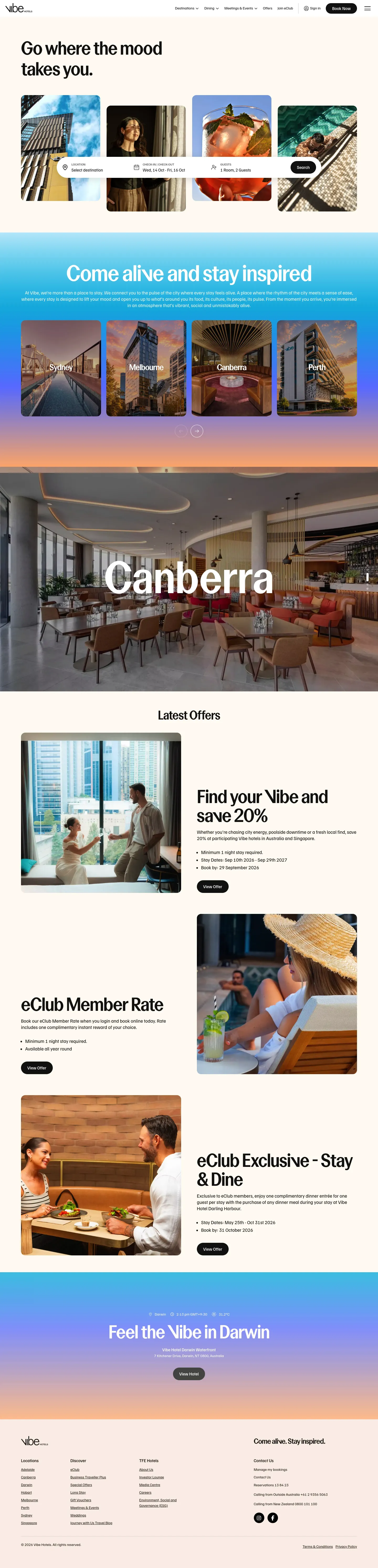 Homepage of Vibe Hotels