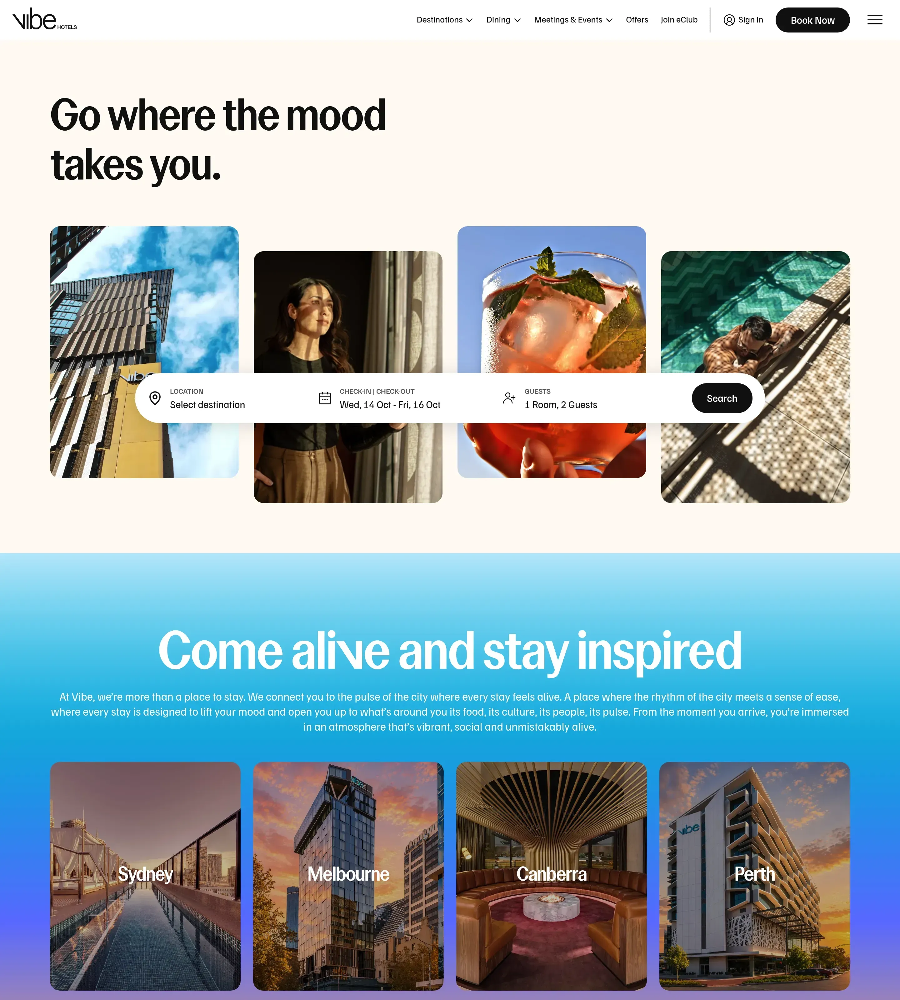 Homepage of Vibe Hotels