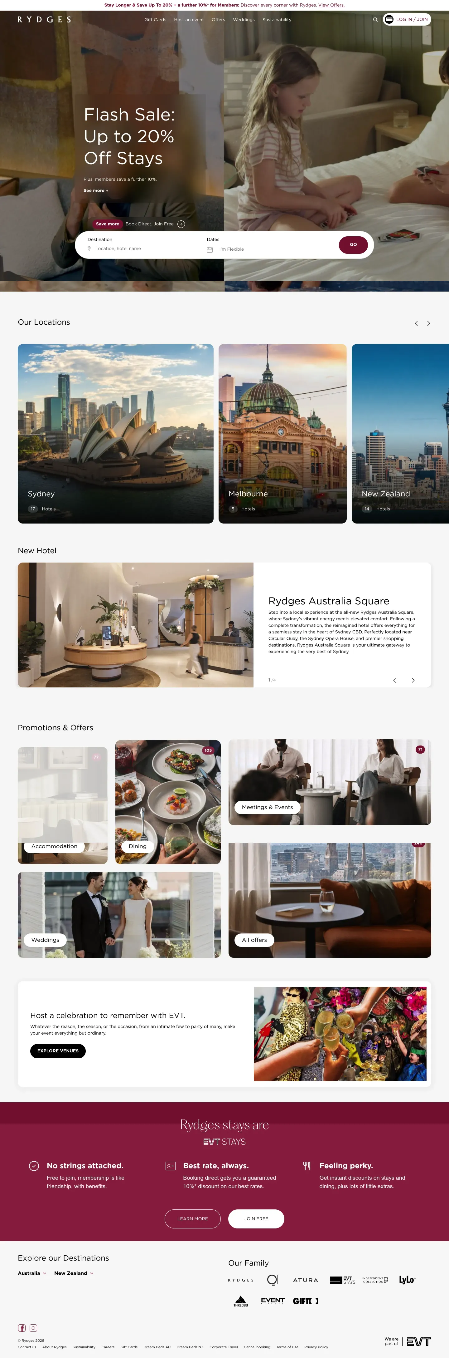Homepage of Rydges