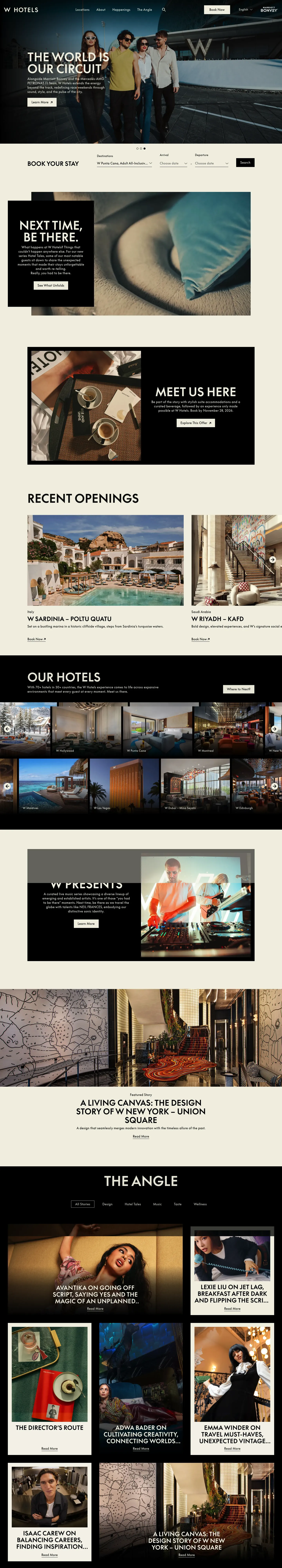 Homepage of W Hotels