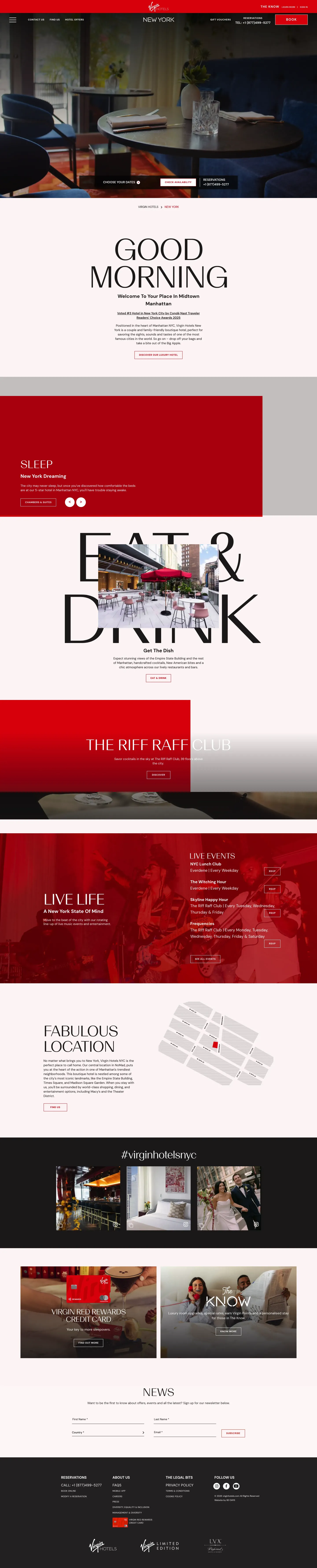 Homepage of Virgin Hotels