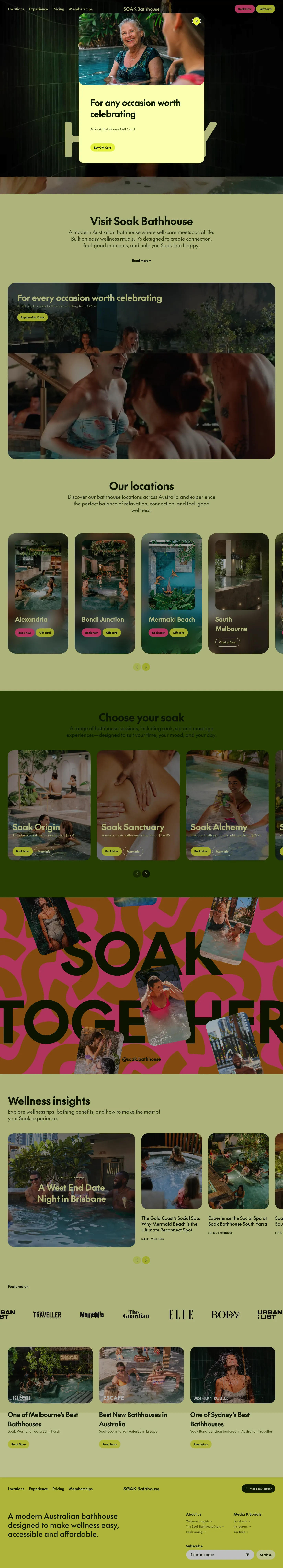 Homepage of SOAK Bathhouse
