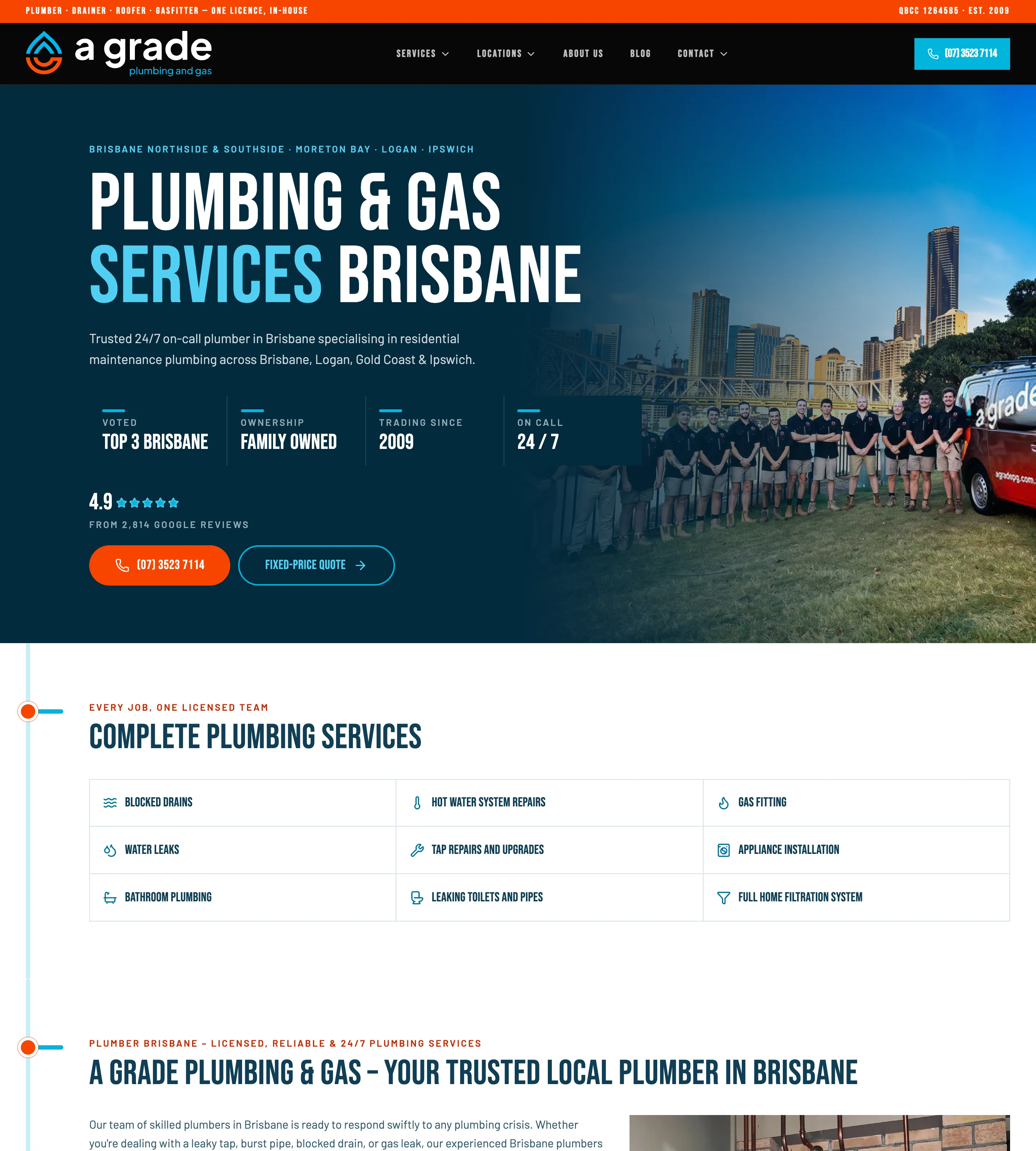 Homepage of A Grade Plumbing and Gas
