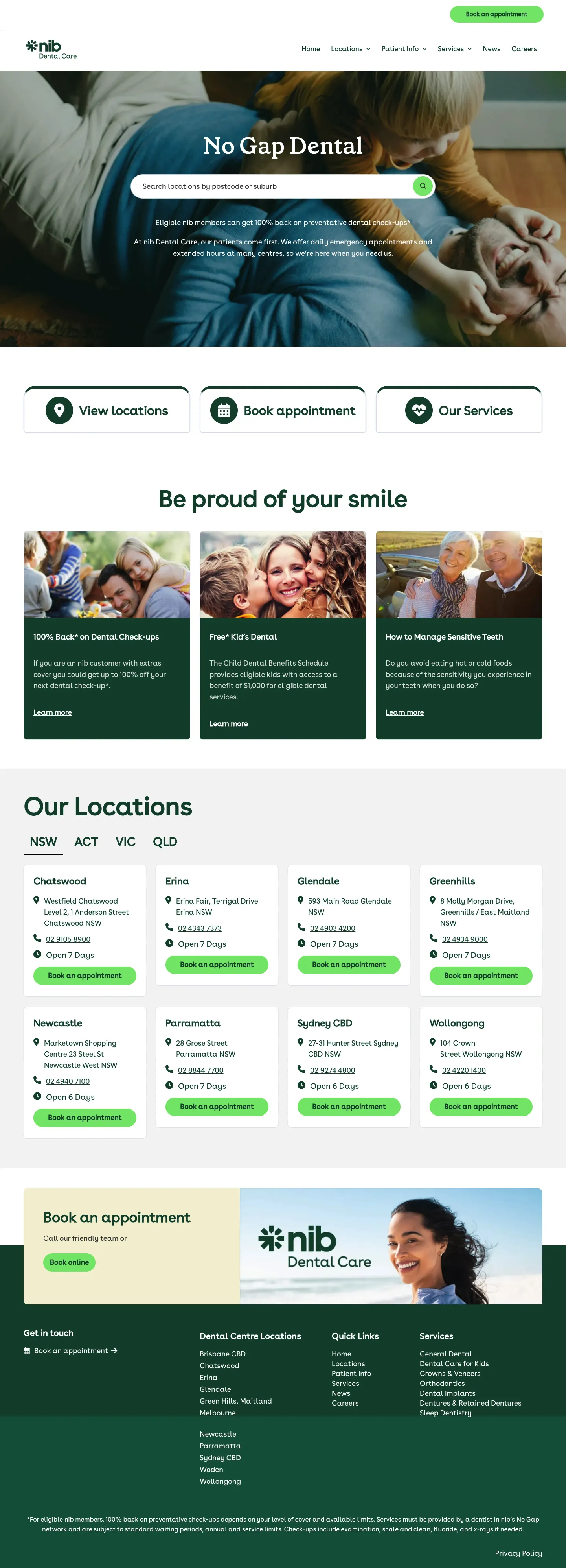 Homepage of nib Dental Care