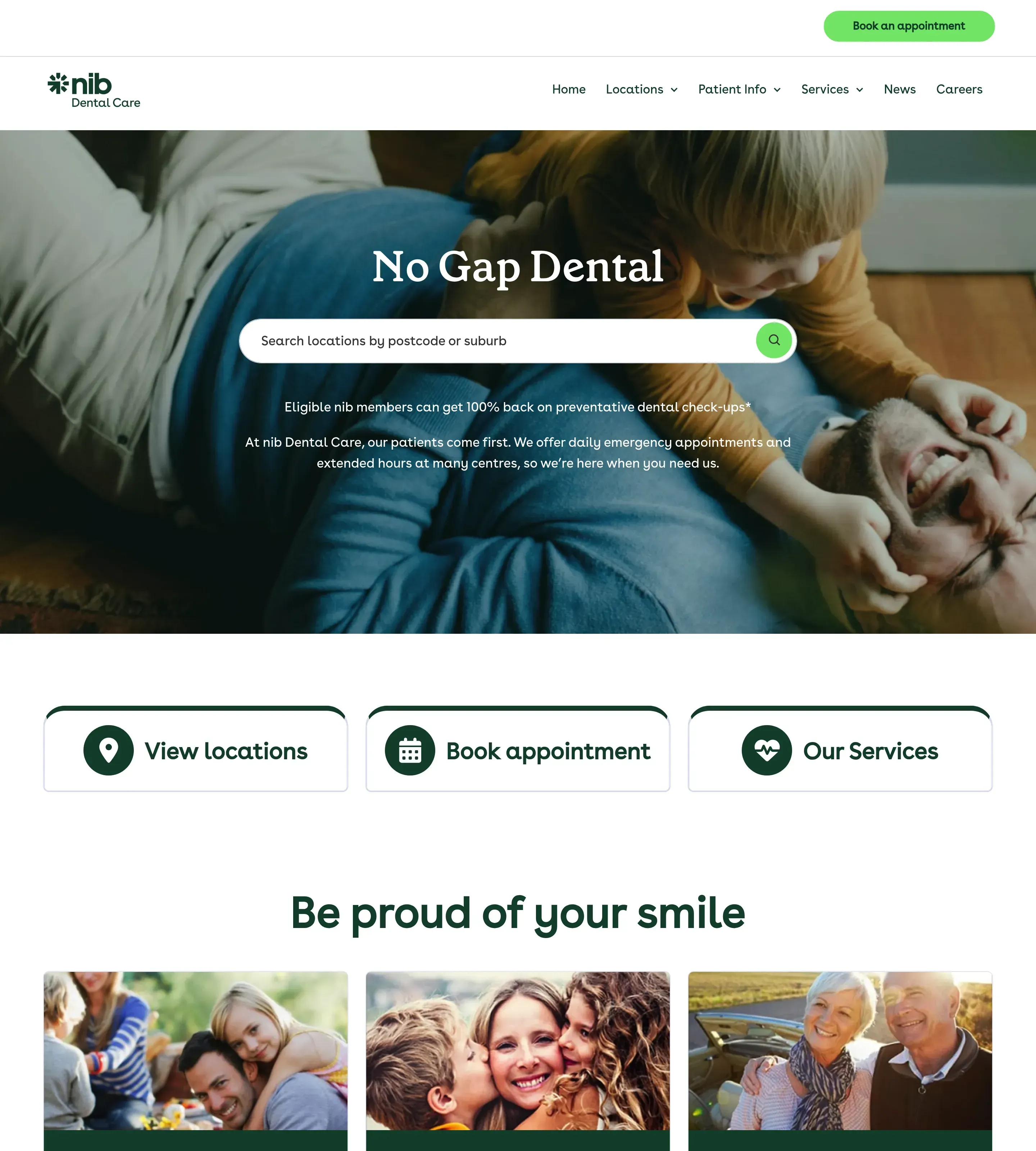 Homepage of nib Dental Care