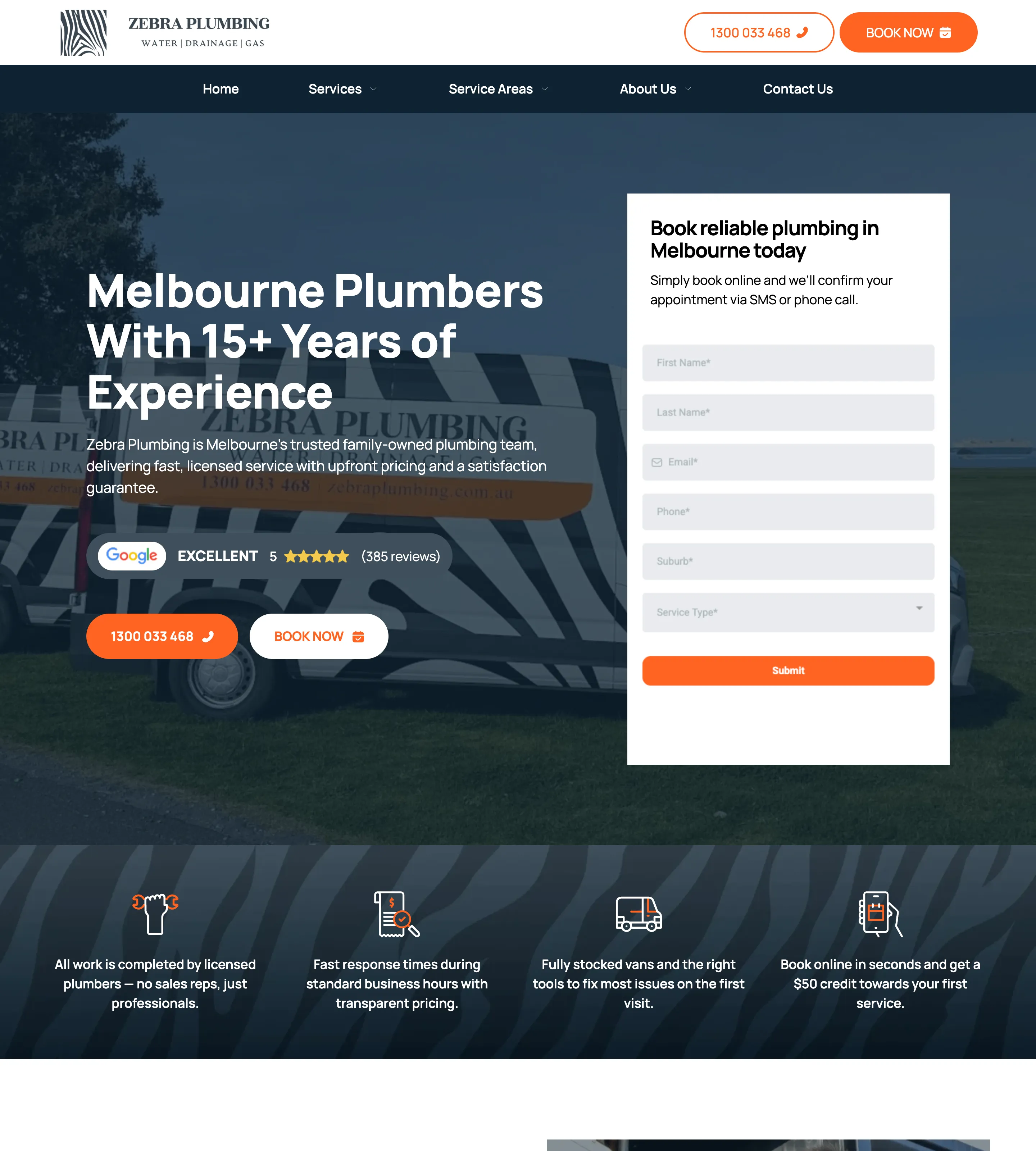 Homepage of Zebra Plumbing