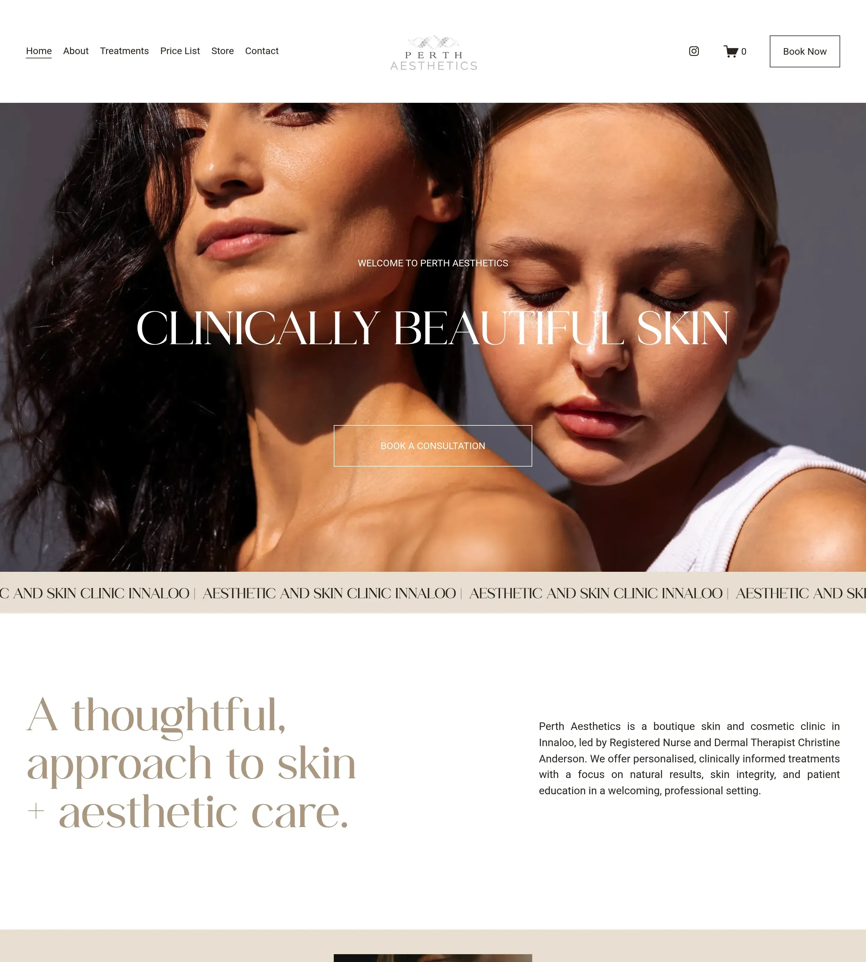 Homepage of Perth Aesthetics