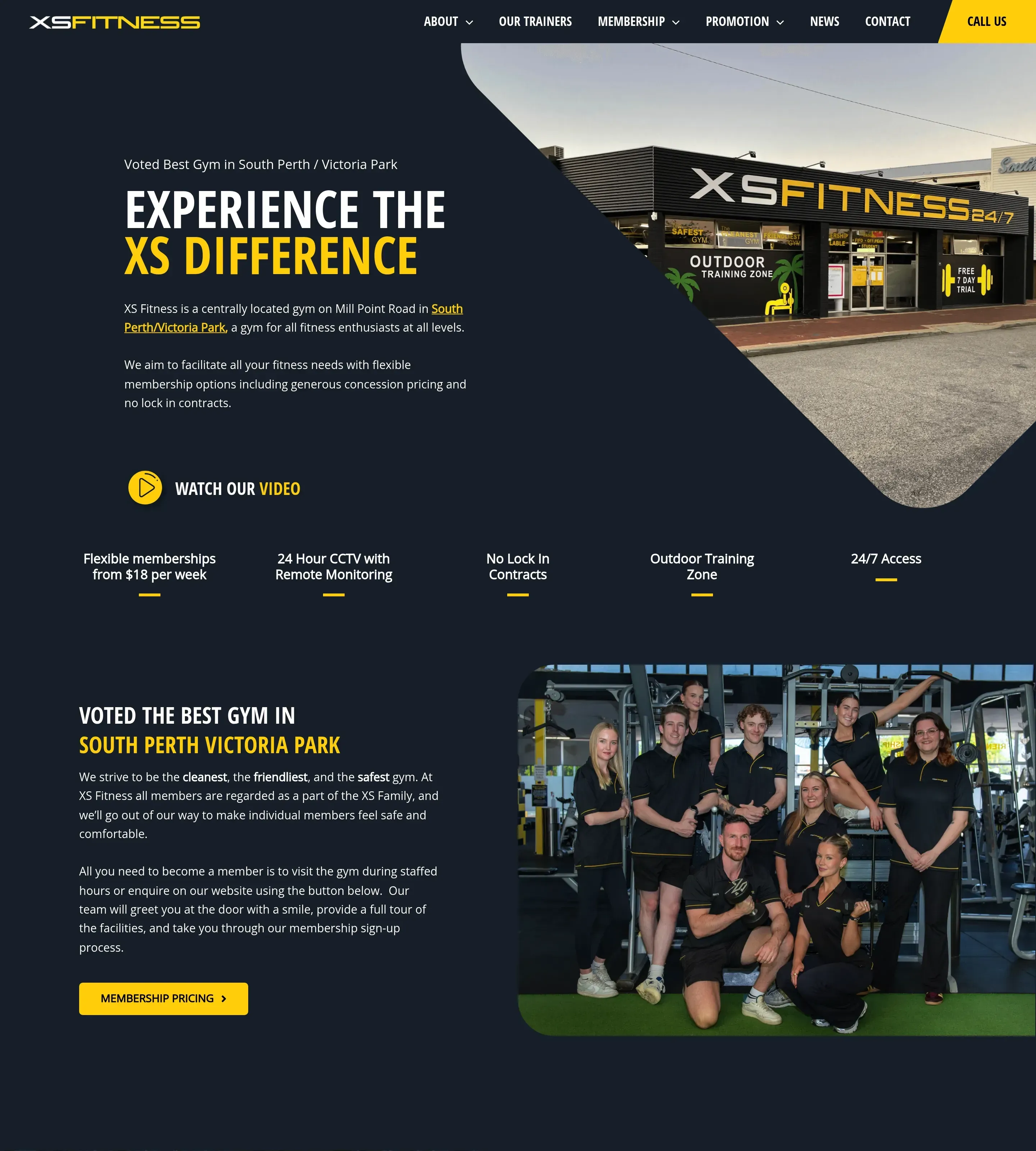 Homepage of XS Fitness