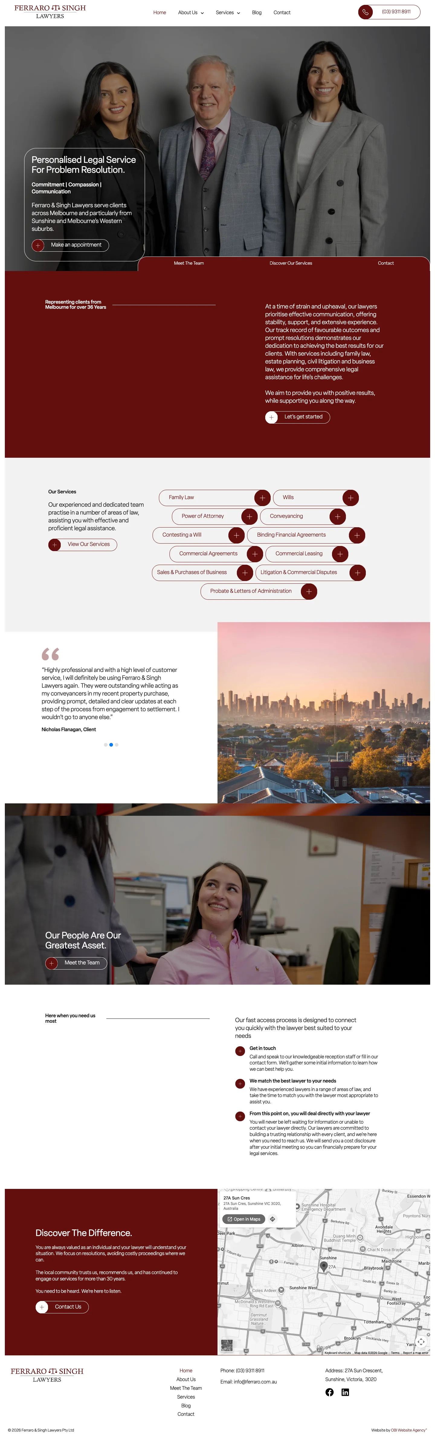 Homepage of Ferraro & Singh Lawyers